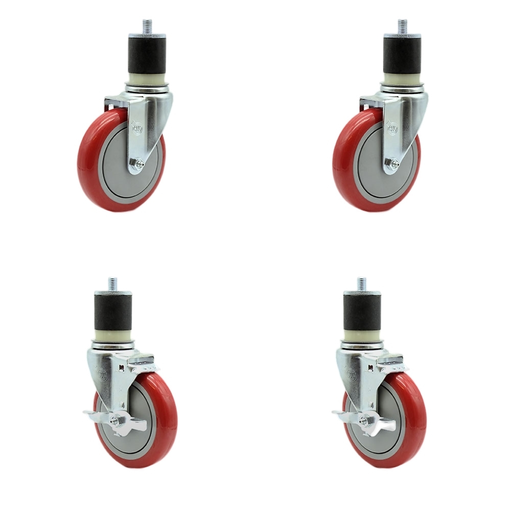 Service Caster, 5Inch x 1 1/4Inch Stem Casters, Wheel Diameter 5 in, Caster Type Swivel, Package (qty.) 4, Model SCC-SSEX20S514-PPUBRED-2-TLB-2-MTG21