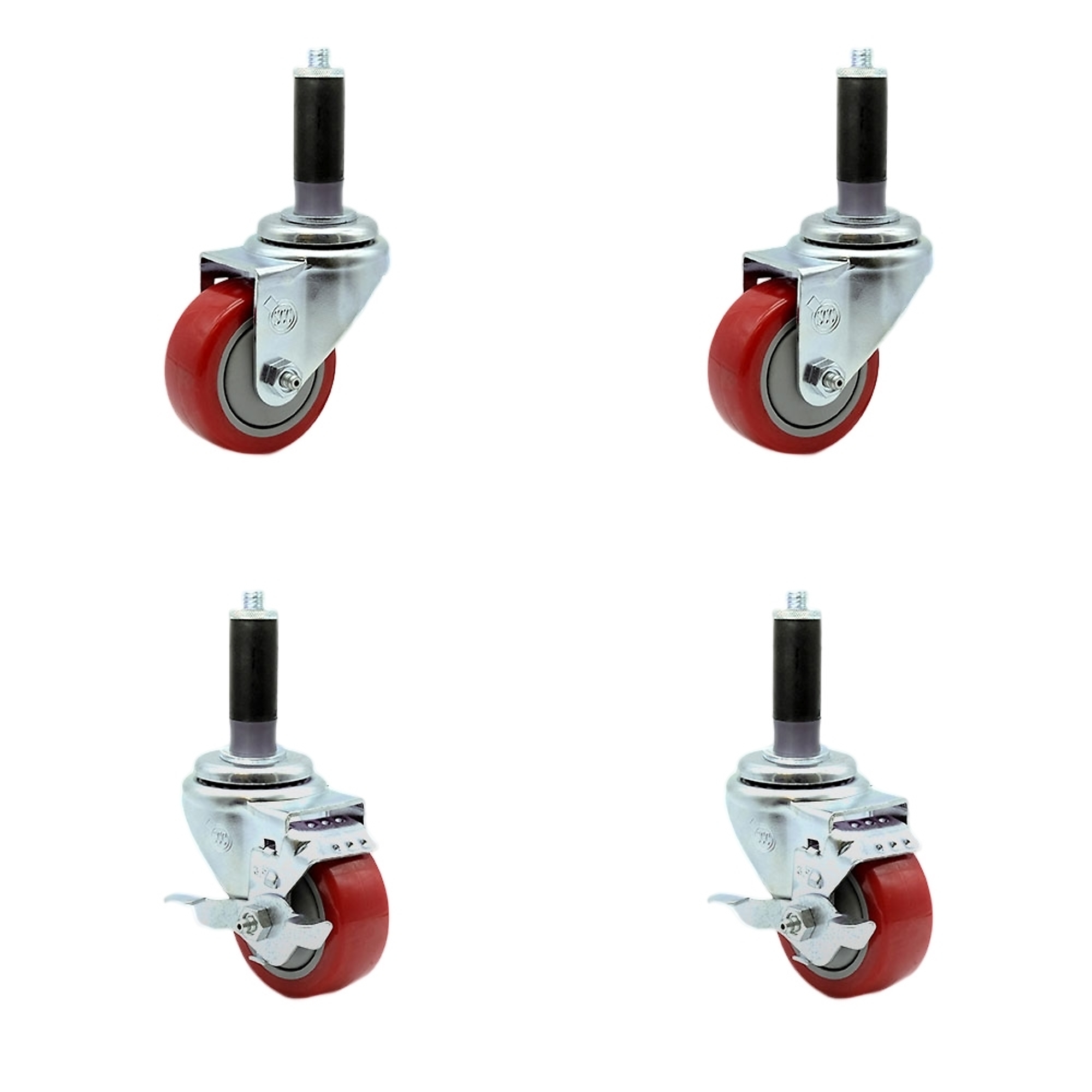 Service Caster, 3 1/2Inch x 1 1/4Inch Stem Casters, Wheel Diameter 3.5 in, Caster Type Swivel, Package (qty.) 4, Model SCC-SSEX20S3514-PPUBRED2-TLB-2-