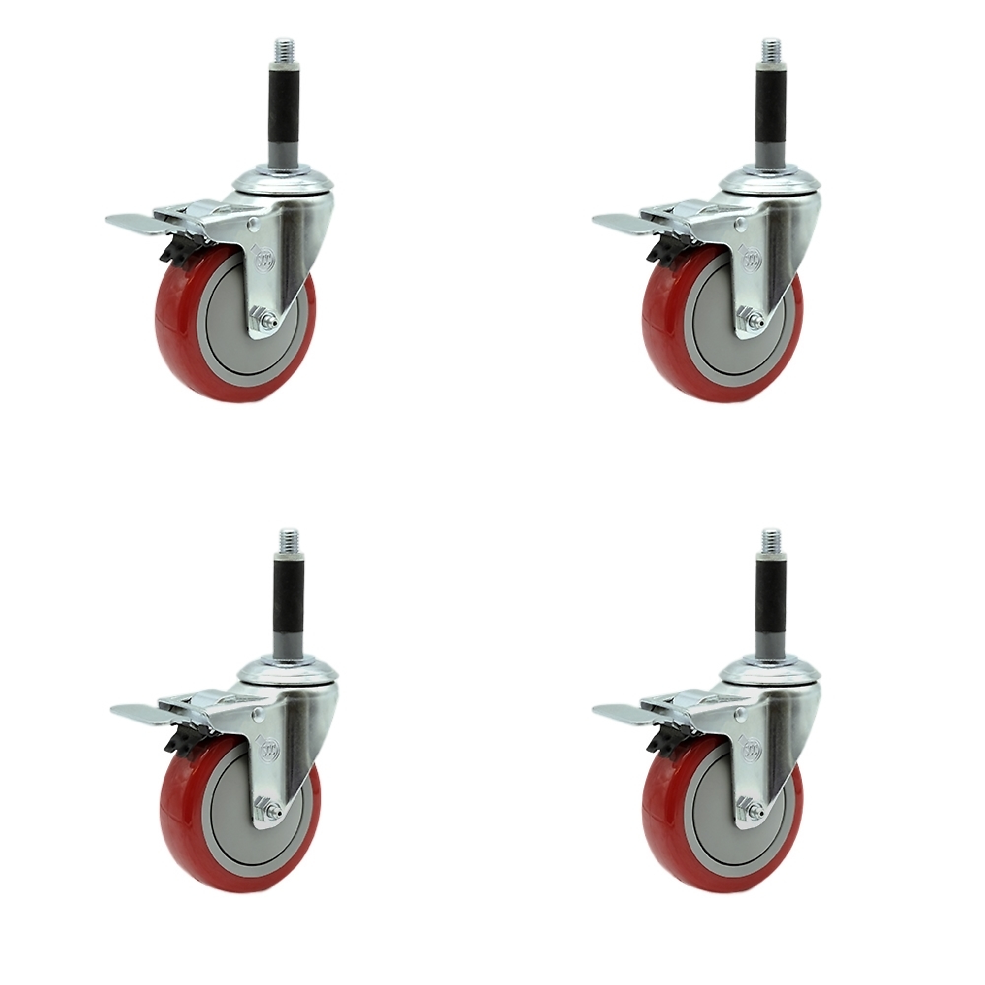 Service Caster, 4Inch x 1 1/4Inch Stem Casters, Wheel Diameter 4 in, Caster Type Rigid, Package (qty.) 4, Model SCC-SSTTLEX20S414-PPUB-RED-MTG40-4