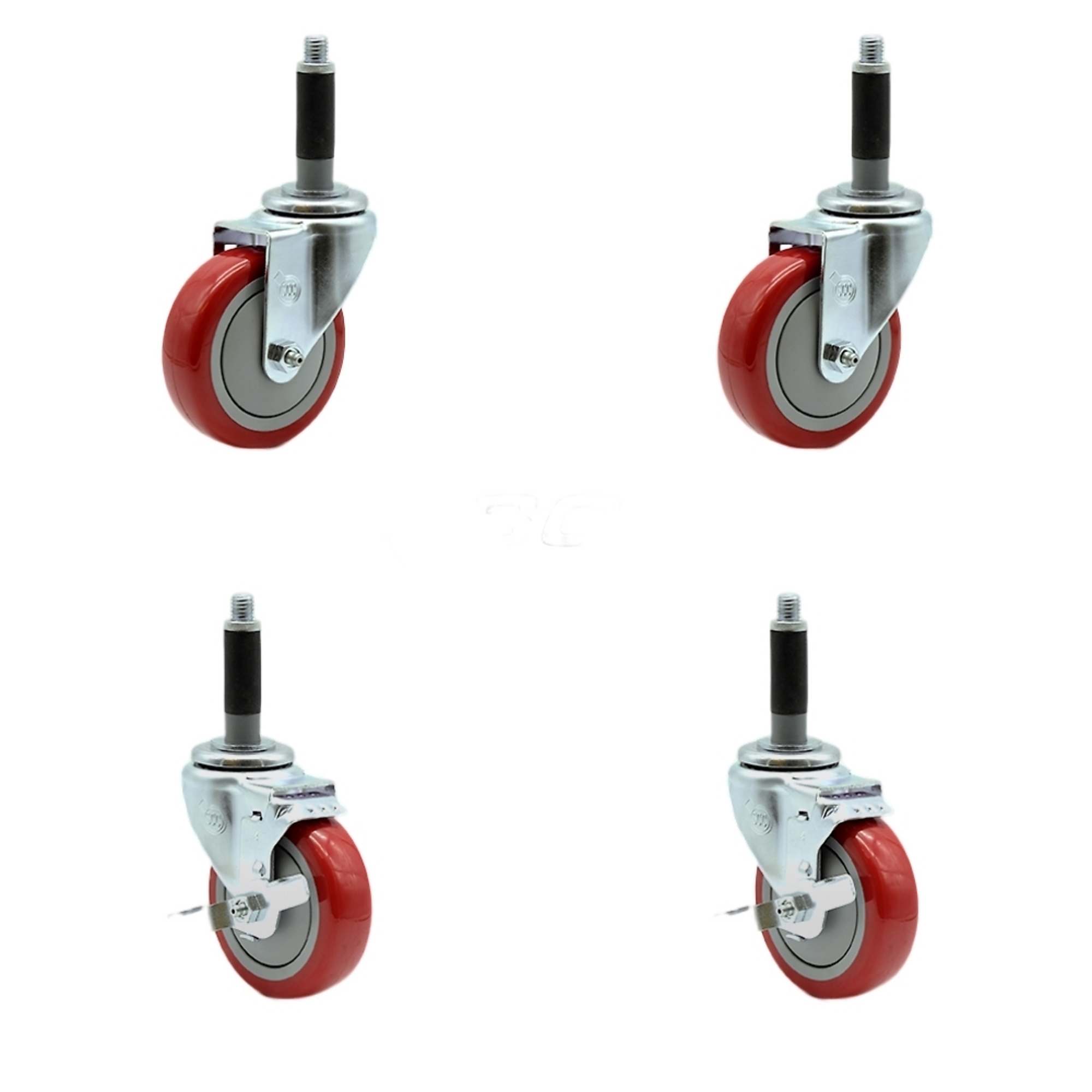 Service Caster, 4Inch x 1 1/4Inch Stem Casters, Wheel Diameter 4 in, Caster Type Swivel, Package (qty.) 4, Model SCC-SSEX20S414-PPUBRED-2-TLB-2-MTG40