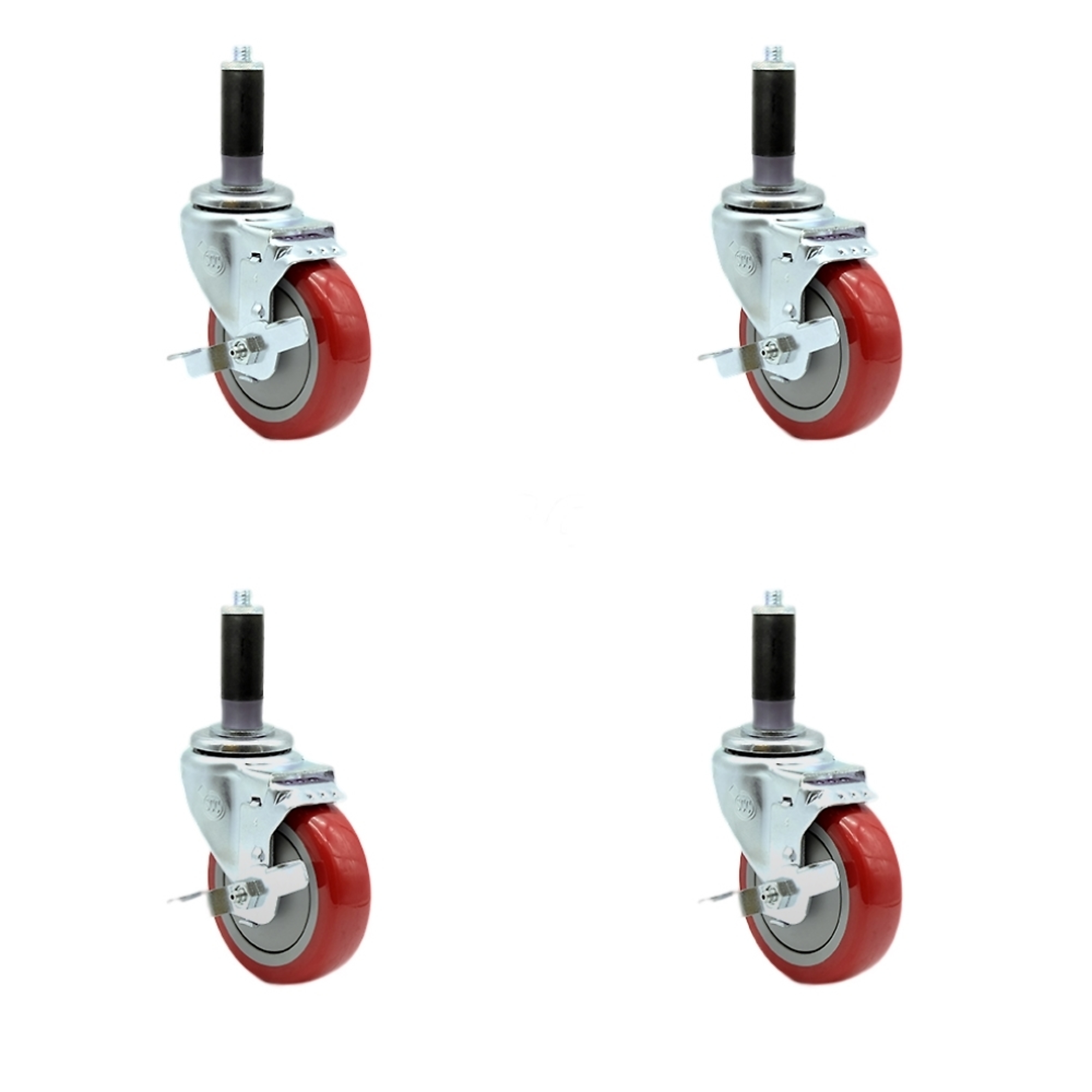 Service Caster, 4Inch x 1 1/4Inch Stem Casters, Wheel Diameter 4 in, Caster Type Rigid, Package (qty.) 4, Model SCC-SSEX20S414-PPUB-RED-TLB-MTG41-4