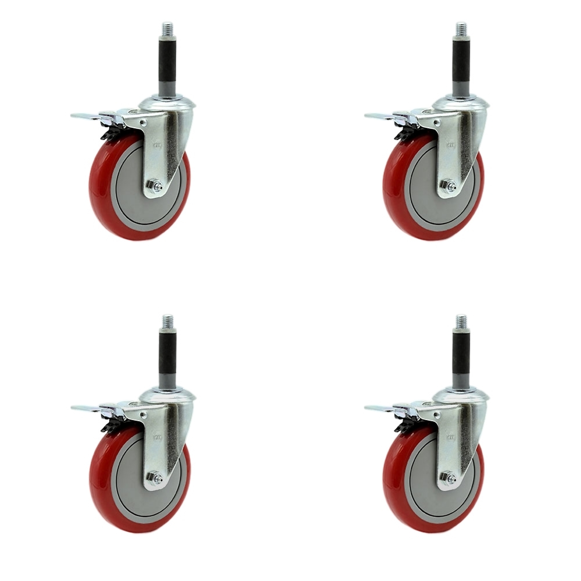 Service Caster, 5Inch x 1 1/4Inch Stem Casters, Wheel Diameter 5 in, Caster Type Rigid, Package (qty.) 4, Model SCC-SSTTLEX20S514-PPUB-RED-MTG40-4