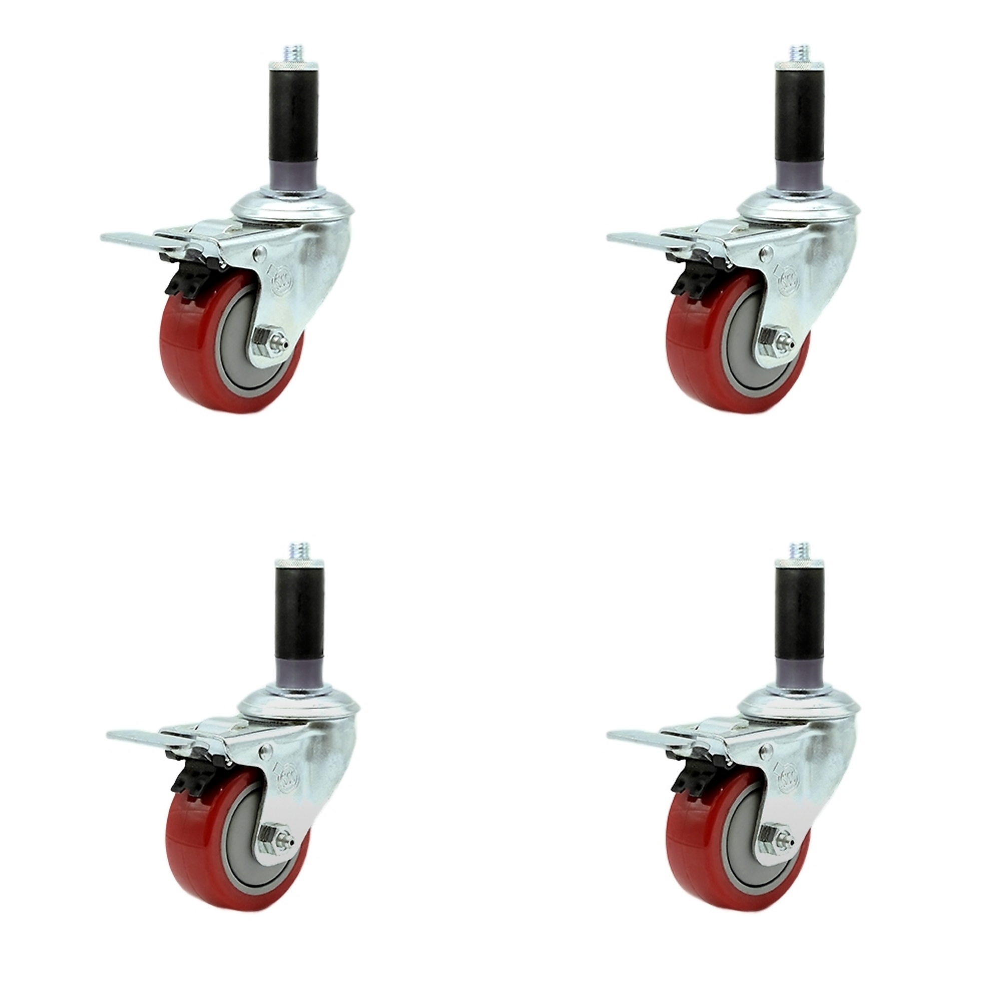 Service Caster, 3Inch x 1 1/4Inch Stem Casters, Wheel Diameter 3 in, Caster Type Rigid, Package (qty.) 4, Model SCC-SSTTLEX20S314-PPUB-RED-MTG42-4