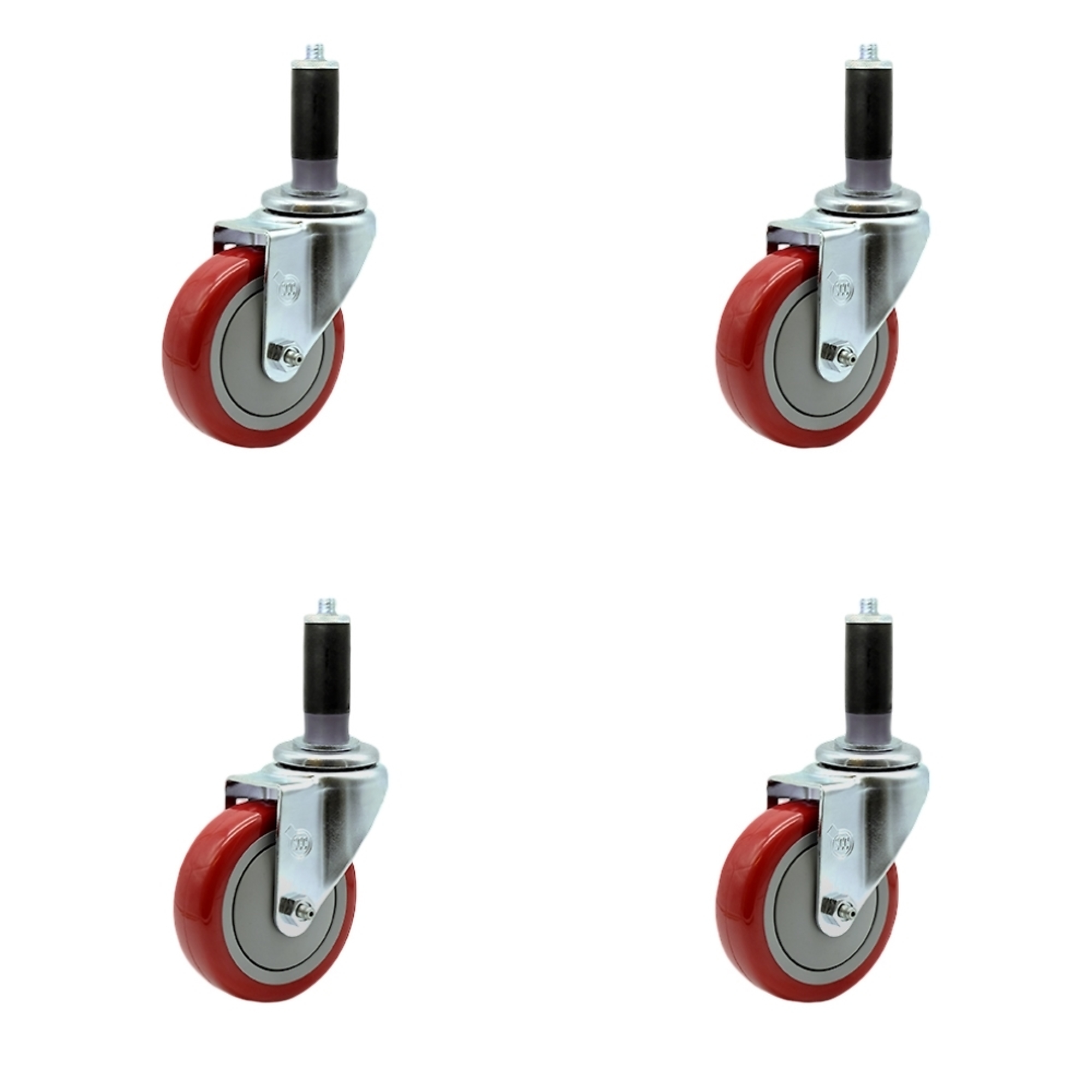 Service Caster, 4Inch x 1 1/4Inch Stem Casters, Wheel Diameter 4 in, Caster Type Rigid, Package (qty.) 4, Model SCC-SSEX20S414-PPUB-RED-MTG42-4