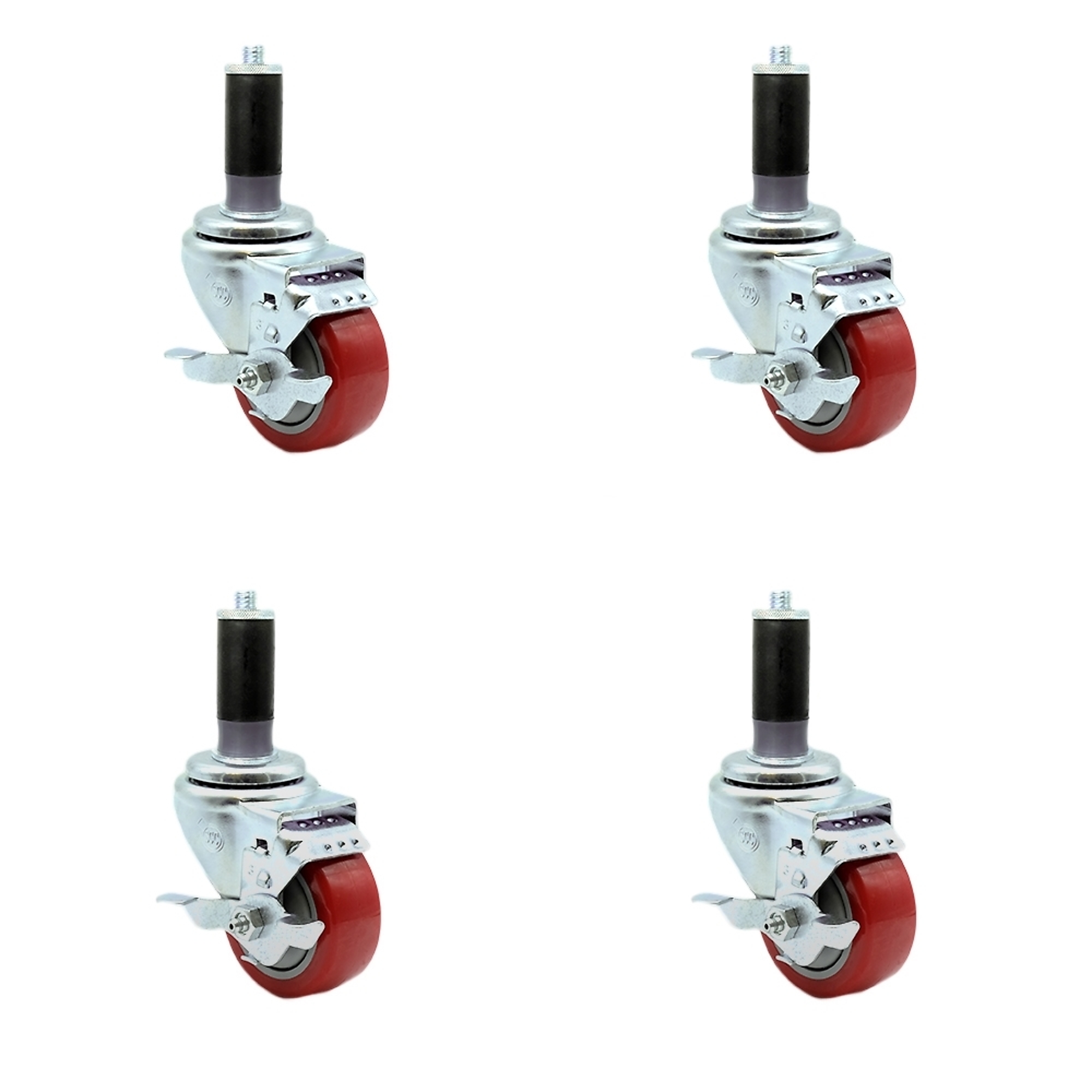 Service Caster, 3Inch x 1 1/4Inch Stem Casters, Wheel Diameter 3 in, Caster Type Rigid, Package (qty.) 4, Model SCC-SSEX20S314-PPUB-RED-TLB-MTG43-4