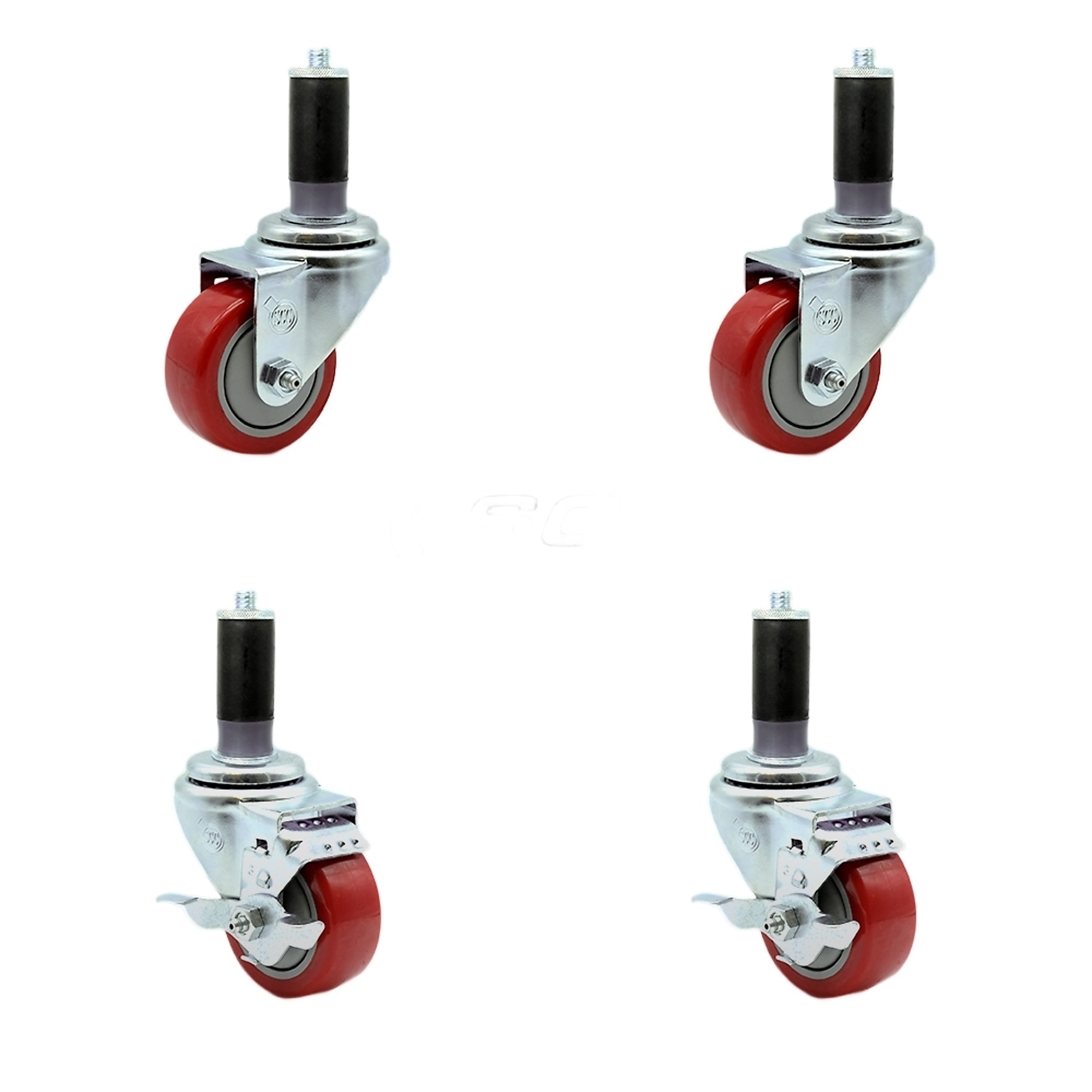 Service Caster, 3Inch x 1 1/4Inch Stem Casters, Wheel Diameter 3 in, Caster Type Swivel, Package (qty.) 4, Model SCC-SSEX20S314-PPUBRED-2-TLB-2-MTG43