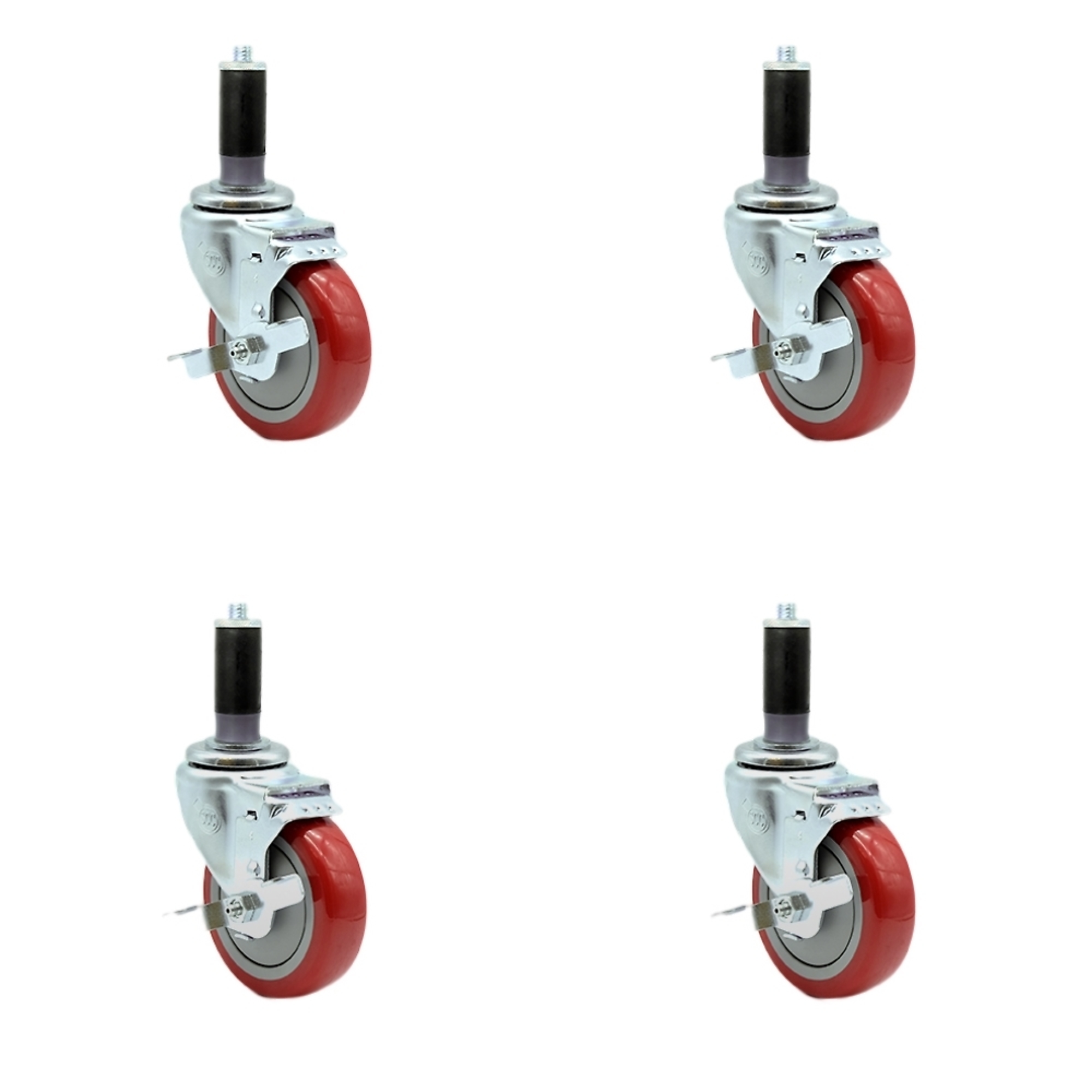 Service Caster, 4Inch x 1 1/4Inch Stem Casters, Wheel Diameter 4 in, Caster Type Rigid, Package (qty.) 4, Model SCC-SSEX20S414-PPUB-RED-TLB-MTG42-4