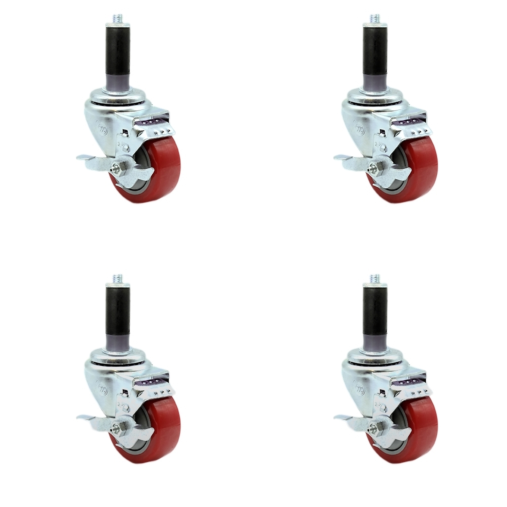 Service Caster, 3 1/2Inch x 1 1/4Inch Stem Casters, Wheel Diameter 3.5 in, Caster Type Rigid, Package (qty.) 4, Model SCC-SSEX20S3514-PPUB-RED-TLB-