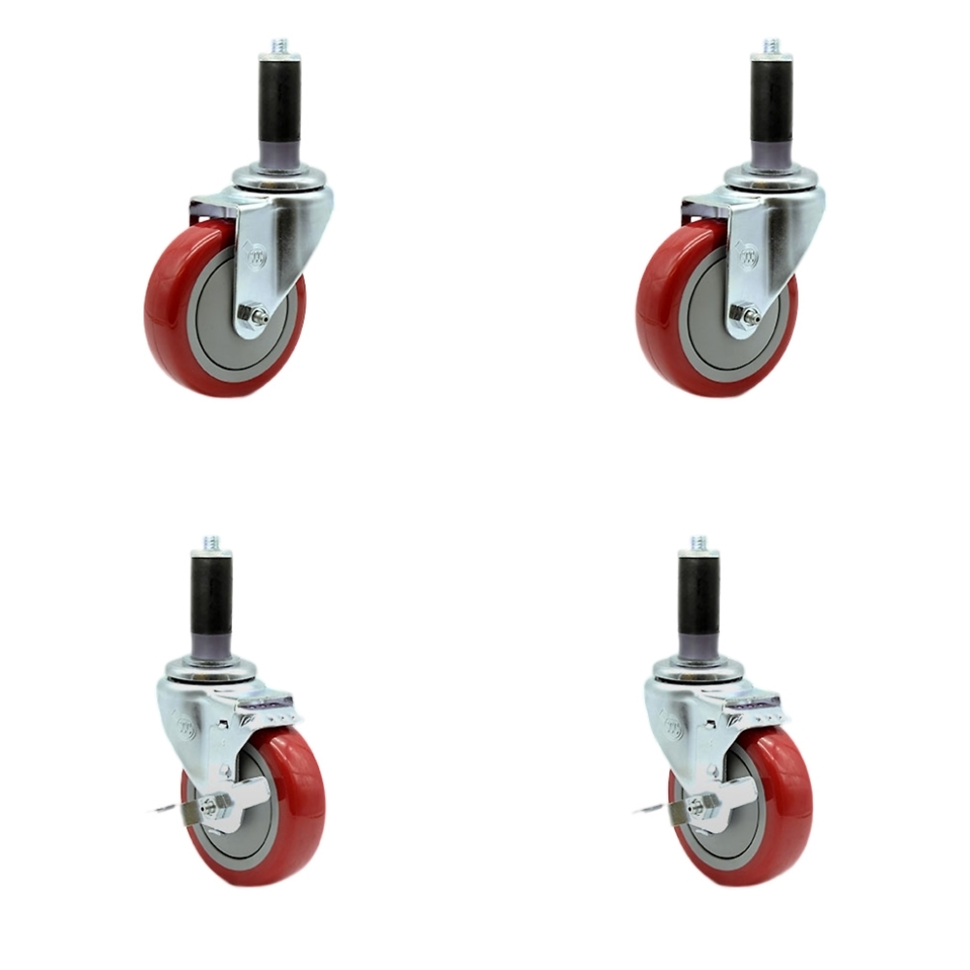 Service Caster, 4Inch x 1 1/4Inch Stem Casters, Wheel Diameter 4 in, Caster Type Swivel, Package (qty.) 4, Model SCC-SSEX20S414-PPUBRED-2-TLB-2-MTG42