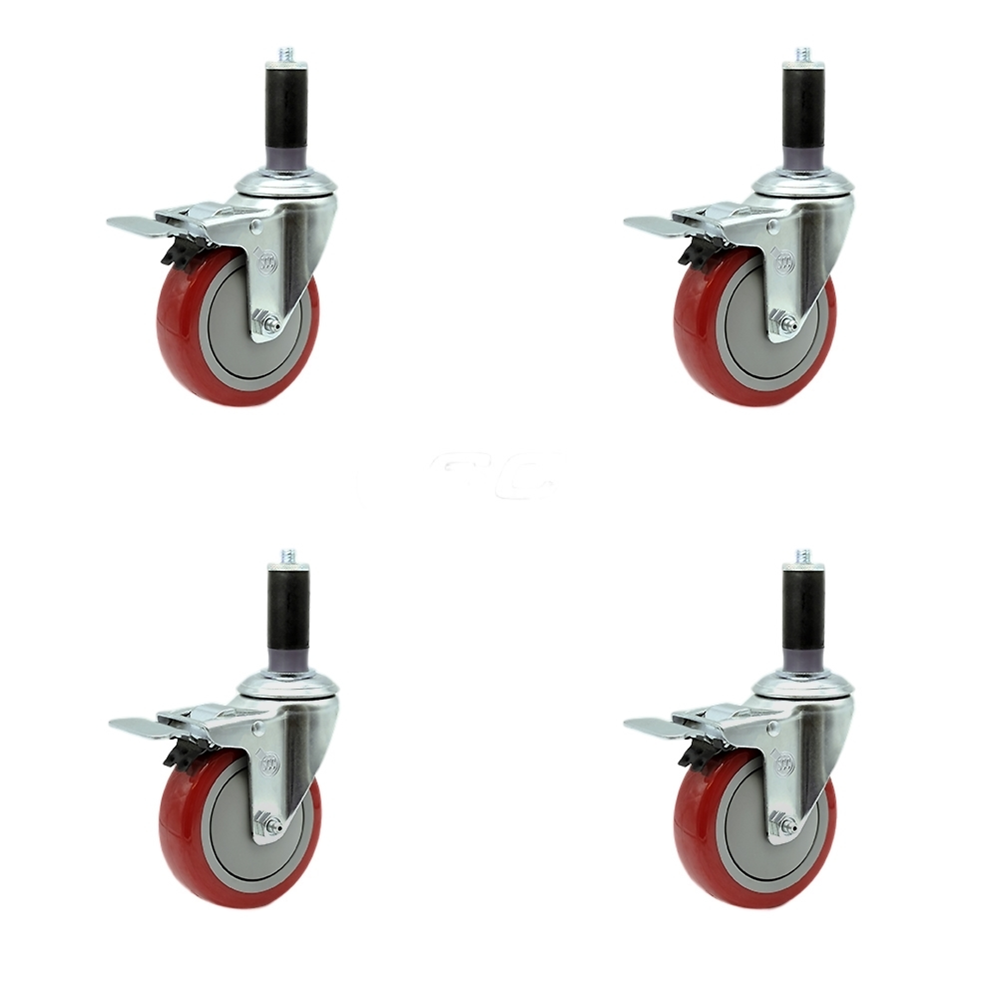 Service Caster, 4Inch x 1 1/4Inch Stem Casters, Wheel Diameter 4 in, Caster Type Rigid, Package (qty.) 4, Model SCC-SSTTLEX20S414-PPUB-RED-MTG43-4