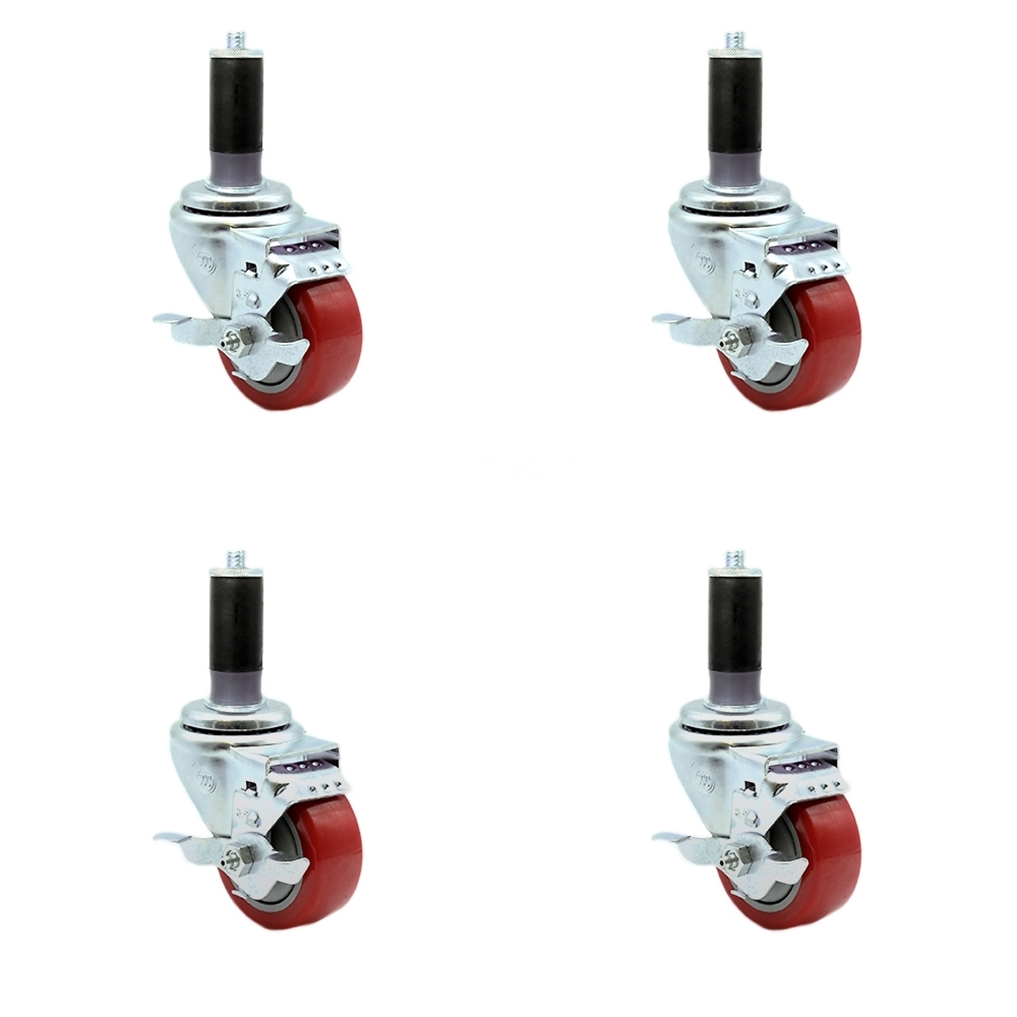 Service Caster, 3 1/2Inch x 1 1/4Inch Stem Casters, Wheel Diameter 3.5 in, Caster Type Rigid, Package (qty.) 4, Model SCC-SSEX20S3514-PPUB-RED-TLB-