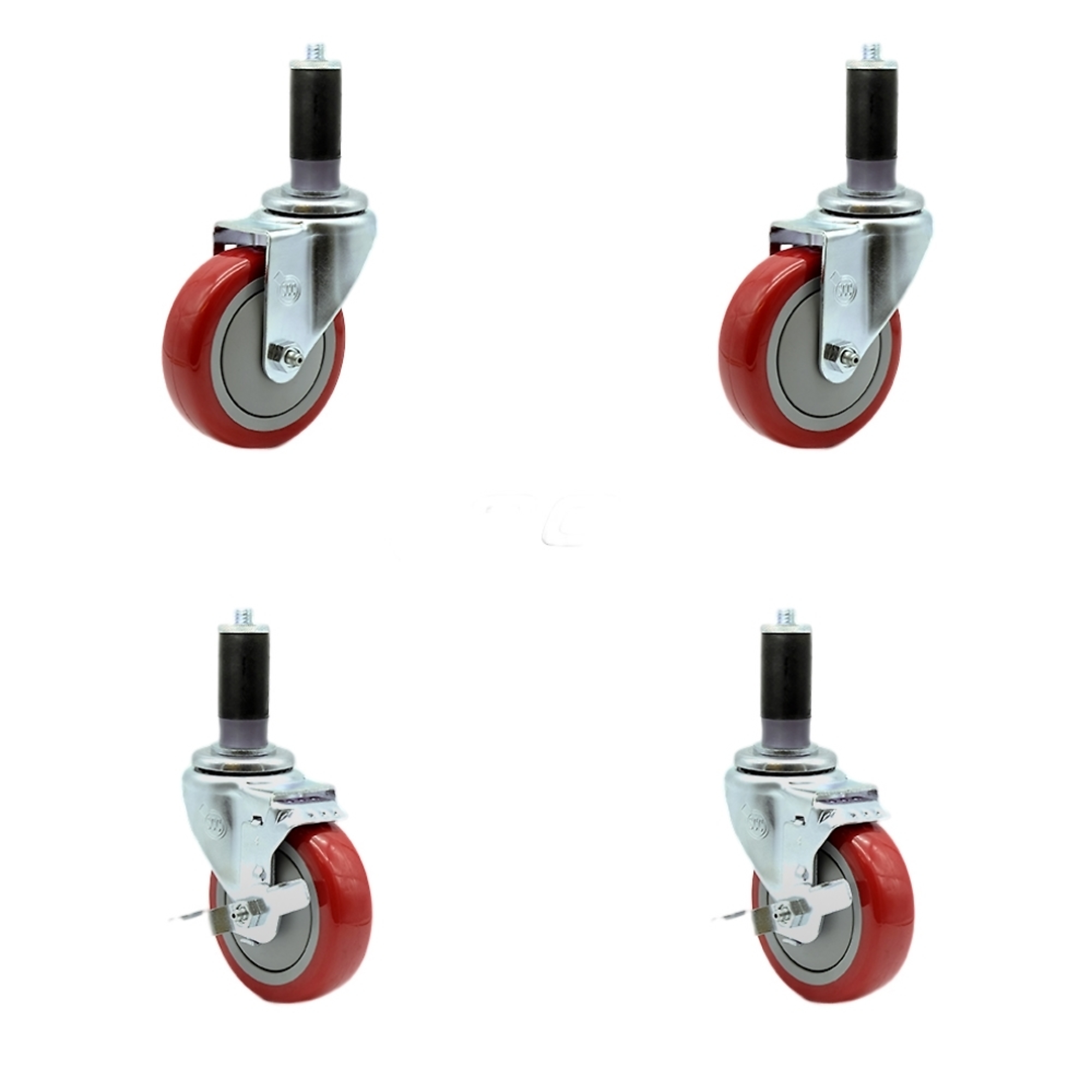 Service Caster, 4Inch x 1 1/4Inch Stem Casters, Wheel Diameter 4 in, Caster Type Swivel, Package (qty.) 4, Model SCC-SSEX20S414-PPUBRED-2-TLB-2-MTG43