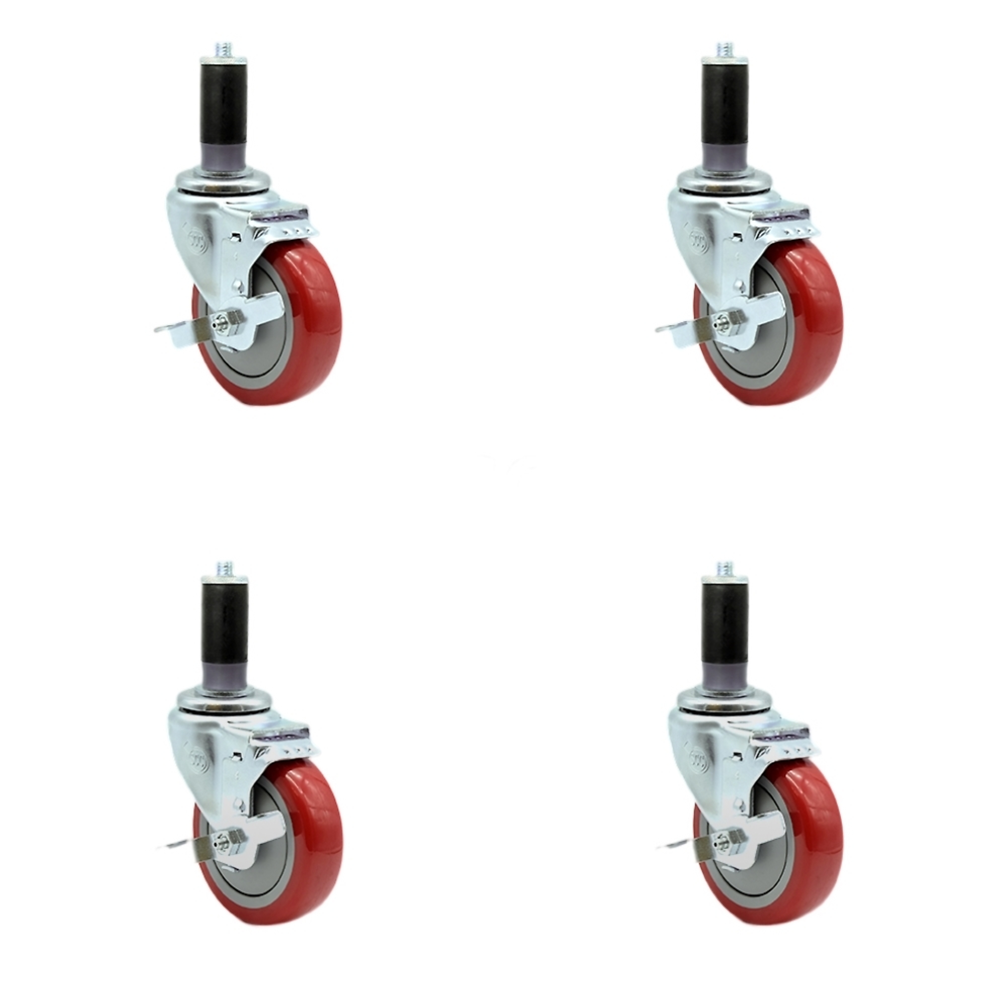 Service Caster, 4Inch x 1 1/4Inch Stem Casters, Wheel Diameter 4 in, Caster Type Rigid, Package (qty.) 4, Model SCC-SSEX20S414-PPUB-RED-TLB-MTG43-4