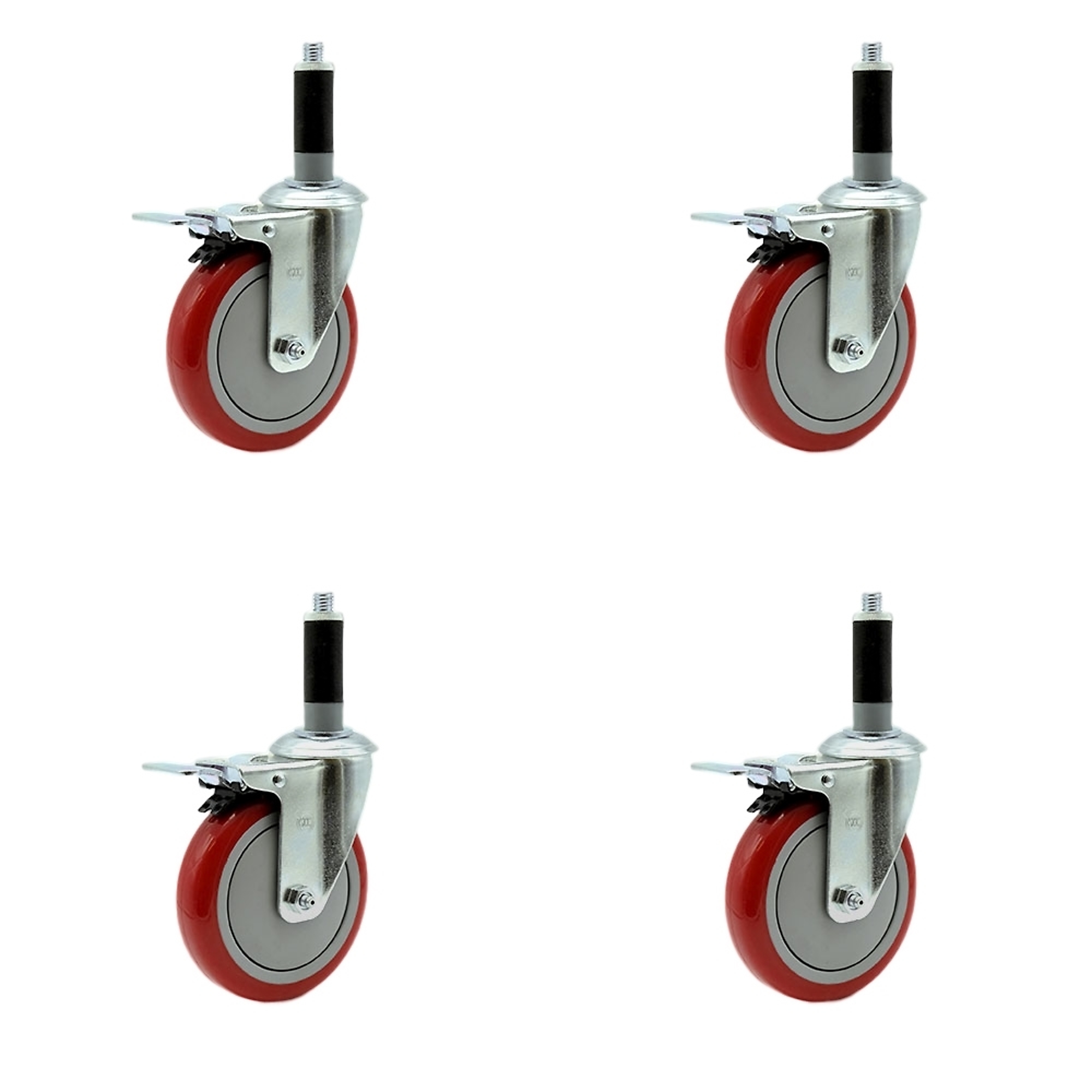 Service Caster, 5Inch x 1 1/4Inch Stem Casters, Wheel Diameter 5 in, Caster Type Rigid, Package (qty.) 4, Model SCC-SSTTLEX20S514-PPUB-RED-MTG42-4