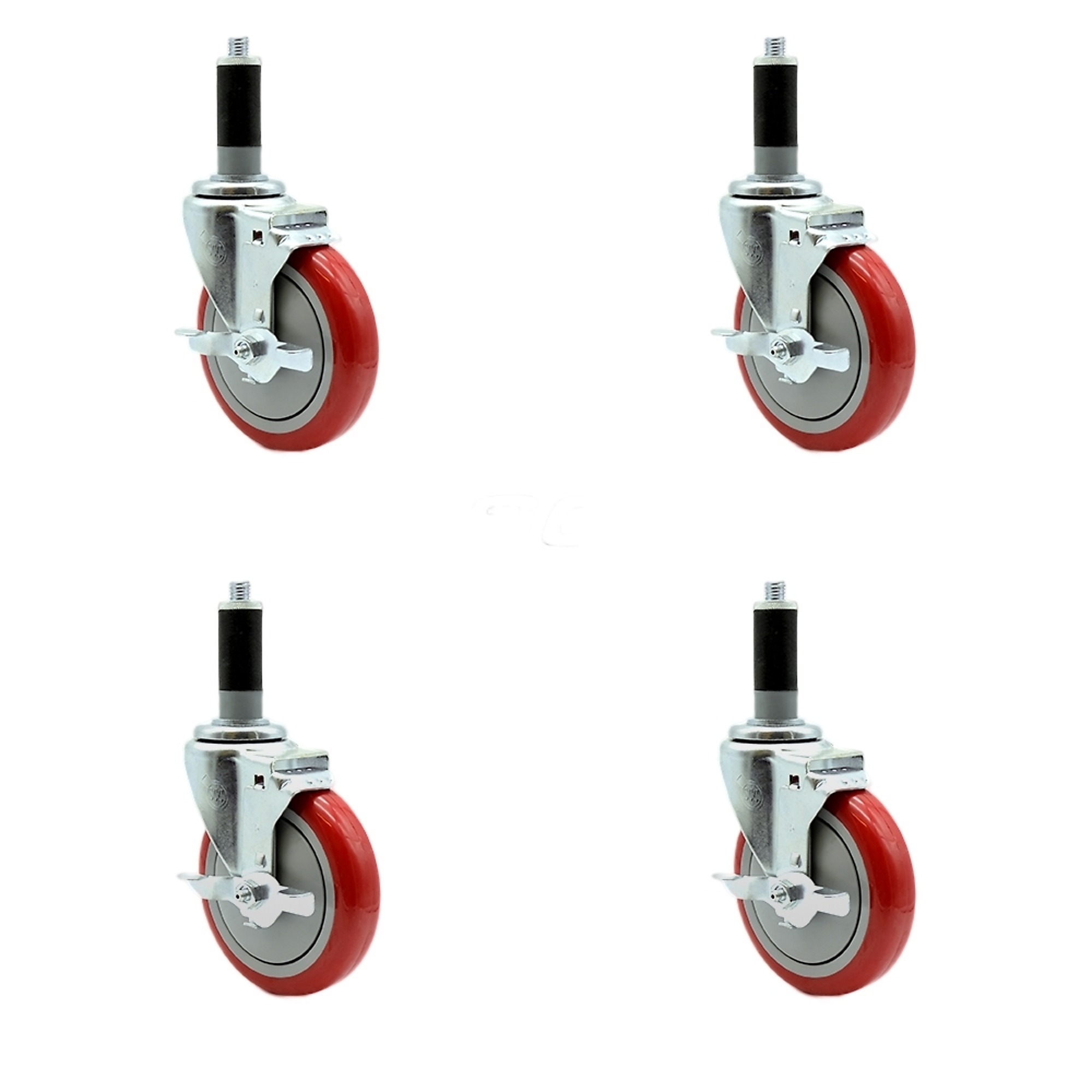 Service Caster, 5Inch x 1 1/4Inch Stem Casters, Wheel Diameter 5 in, Caster Type Rigid, Package (qty.) 4, Model SCC-SSEX20S514-PPUB-RED-TLB-MTG43-4