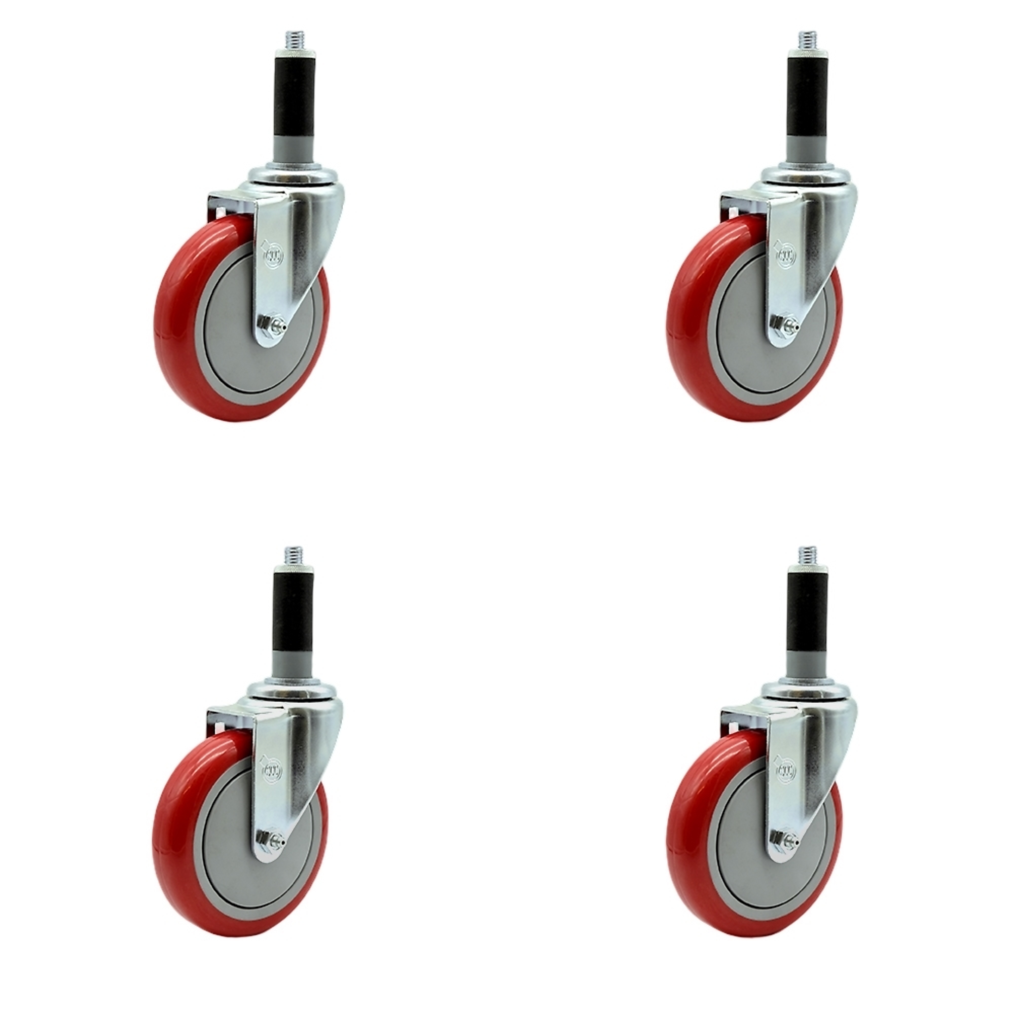 Service Caster, 5Inch x 1 1/4Inch Stem Casters, Wheel Diameter 5 in, Caster Type Rigid, Package (qty.) 4, Model SCC-SSEX20S514-PPUB-RED-MTG43-4