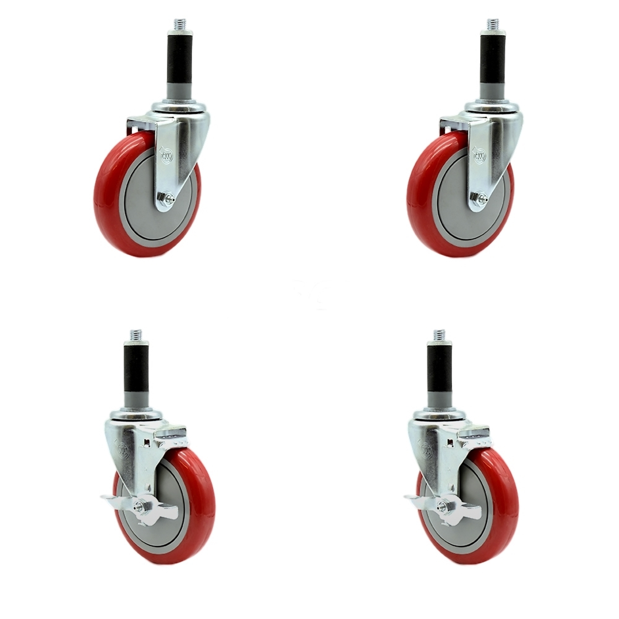 Service Caster, 5Inch x 1 1/4Inch Stem Casters, Wheel Diameter 5 in, Caster Type Swivel, Package (qty.) 4, Model SCC-SSEX20S514-PPUBRED-2-TLB-2-MTG43