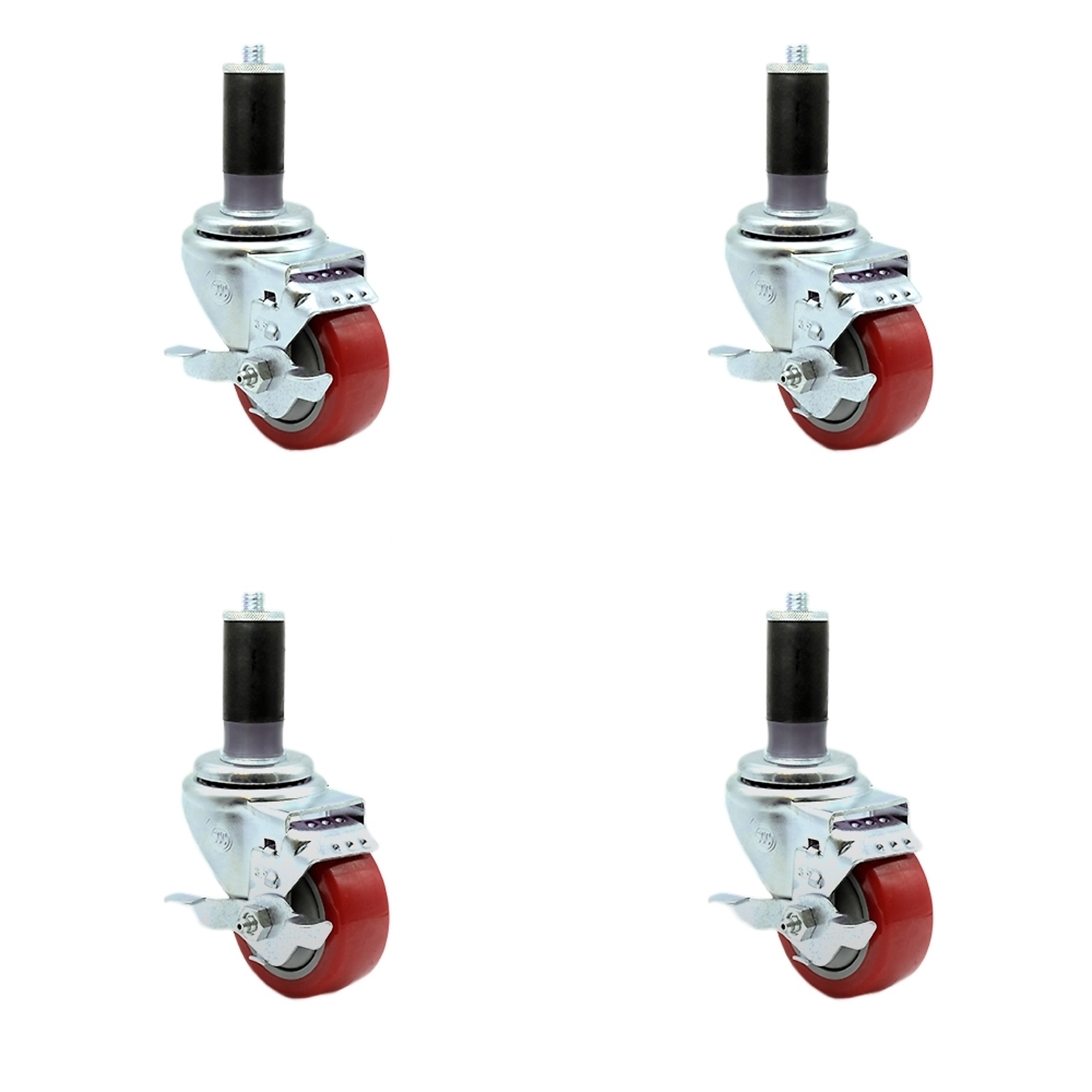 Service Caster, 3 1/2Inch x 1 1/4Inch Stem Casters, Wheel Diameter 3.5 in, Caster Type Rigid, Package (qty.) 4, Model SCC-SSEX20S3514-PPUB-RED-TLB-