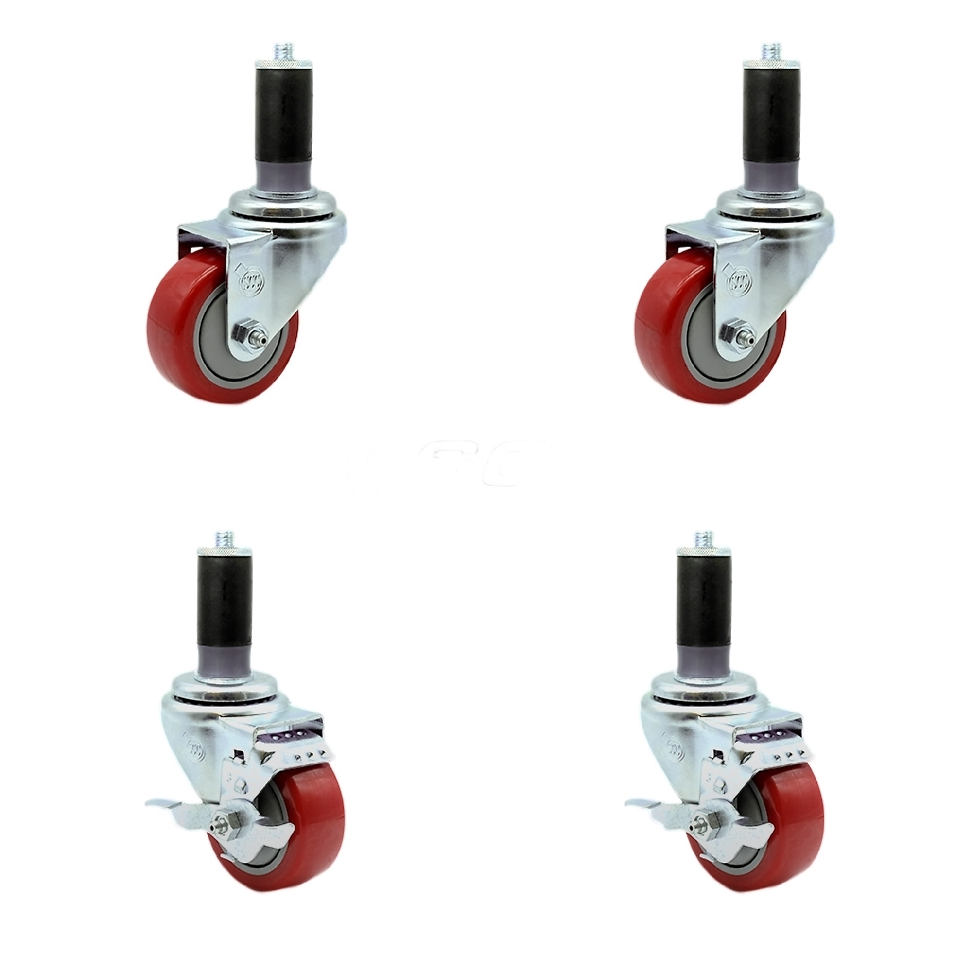 Service Caster, 3Inch x 1 1/4Inch Stem Casters, Wheel Diameter 3 in, Caster Type Swivel, Package (qty.) 4, Model SCC-SSEX20S314-PPUBRED-2-TLB-2-MTG44