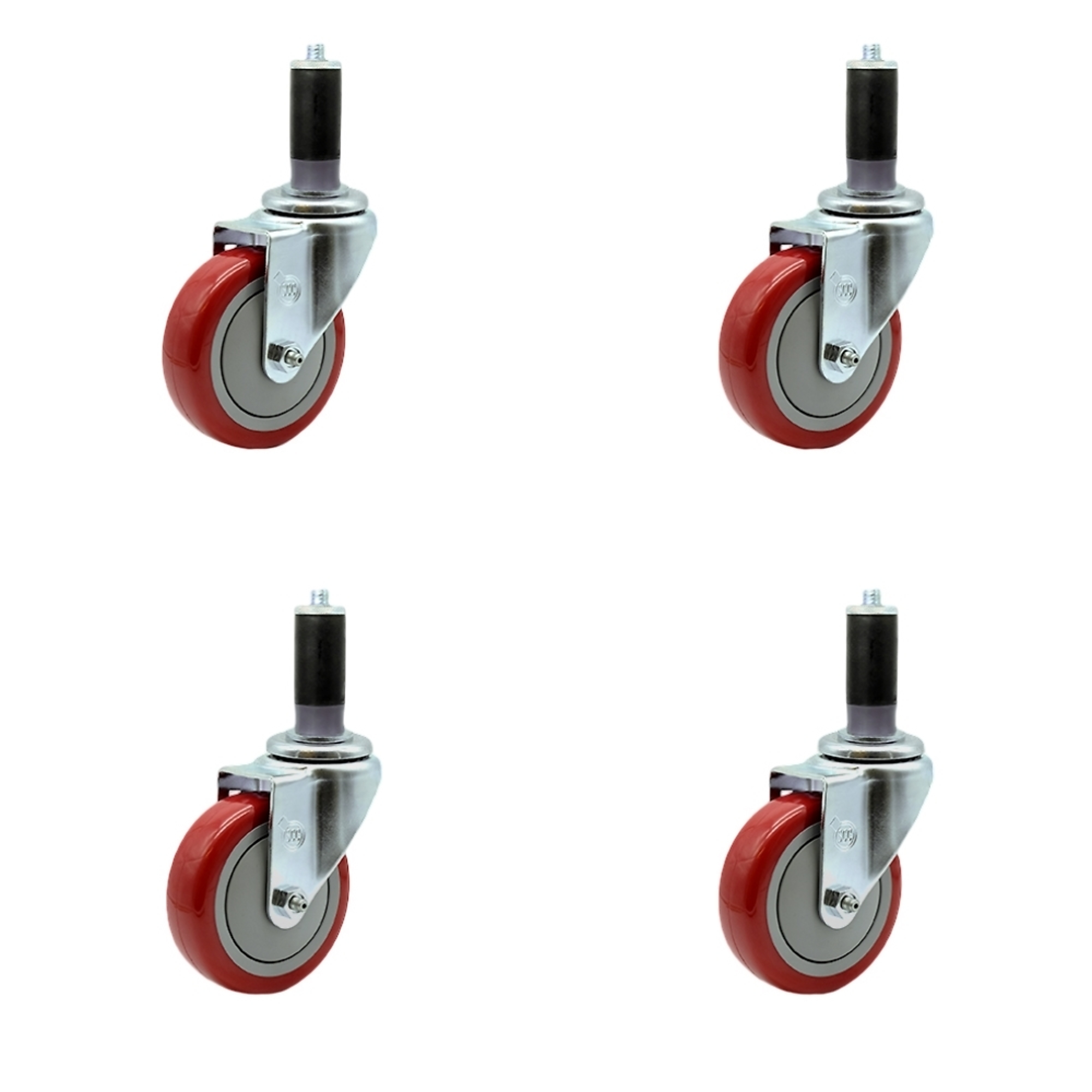 Service Caster, 4Inch x 1 1/4Inch Stem Casters, Wheel Diameter 4 in, Caster Type Rigid, Package (qty.) 4, Model SCC-SSEX20S414-PPUB-RED-MTG43-4