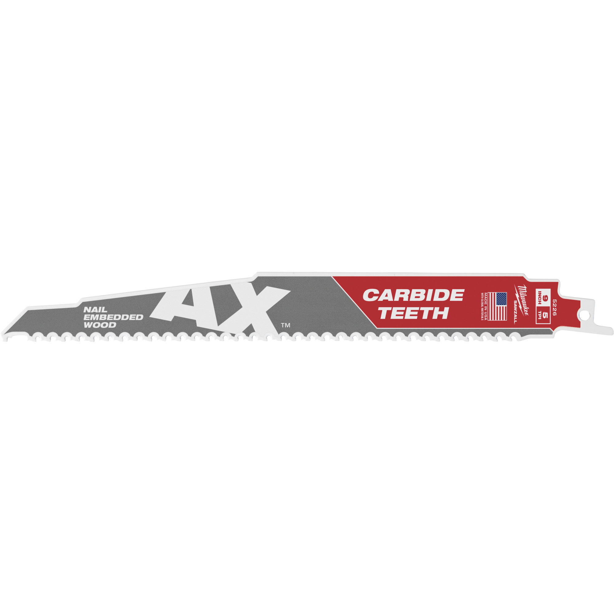 Milwaukee Carbide Teeth AX Sawzall Blade, 9Inch L, 5 TPI, Model 48-00-5226