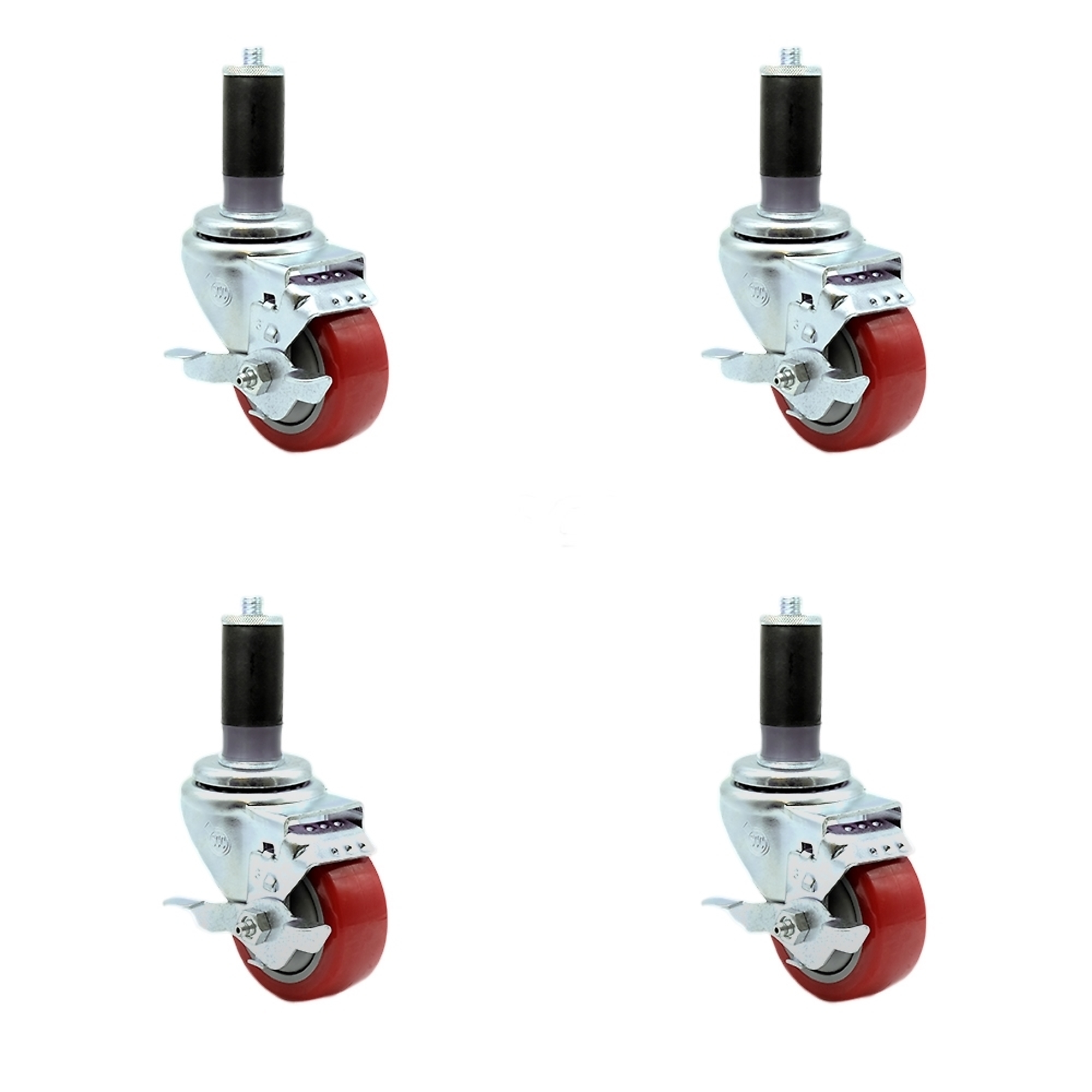 Service Caster, 3Inch x 1 1/4Inch Stem Casters, Wheel Diameter 3 in, Caster Type Rigid, Package (qty.) 4, Model SCC-SSEX20S314-PPUB-RED-TLB-MTG44-4