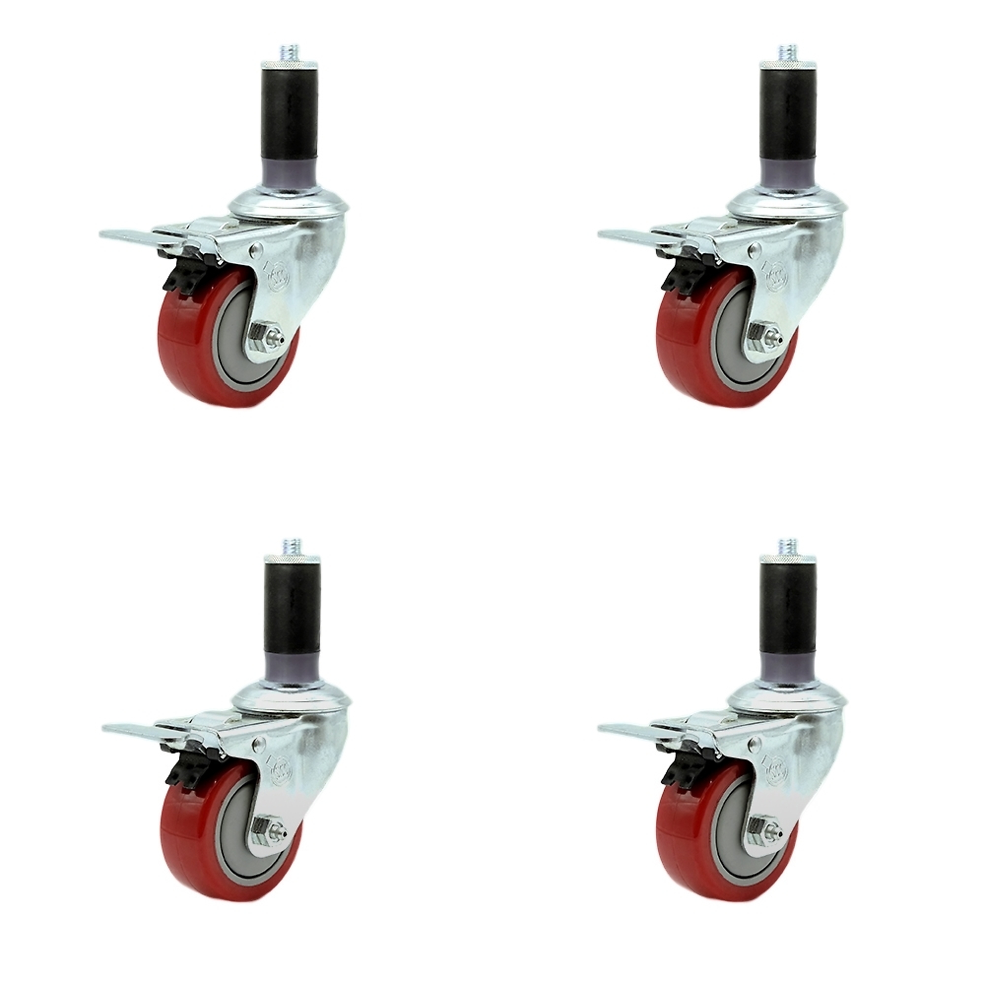 Service Caster, 3Inch x 1 1/4Inch Stem Casters, Wheel Diameter 3 in, Caster Type Rigid, Package (qty.) 4, Model SCC-SSTTLEX20S314-PPUB-RED-MTG44-4