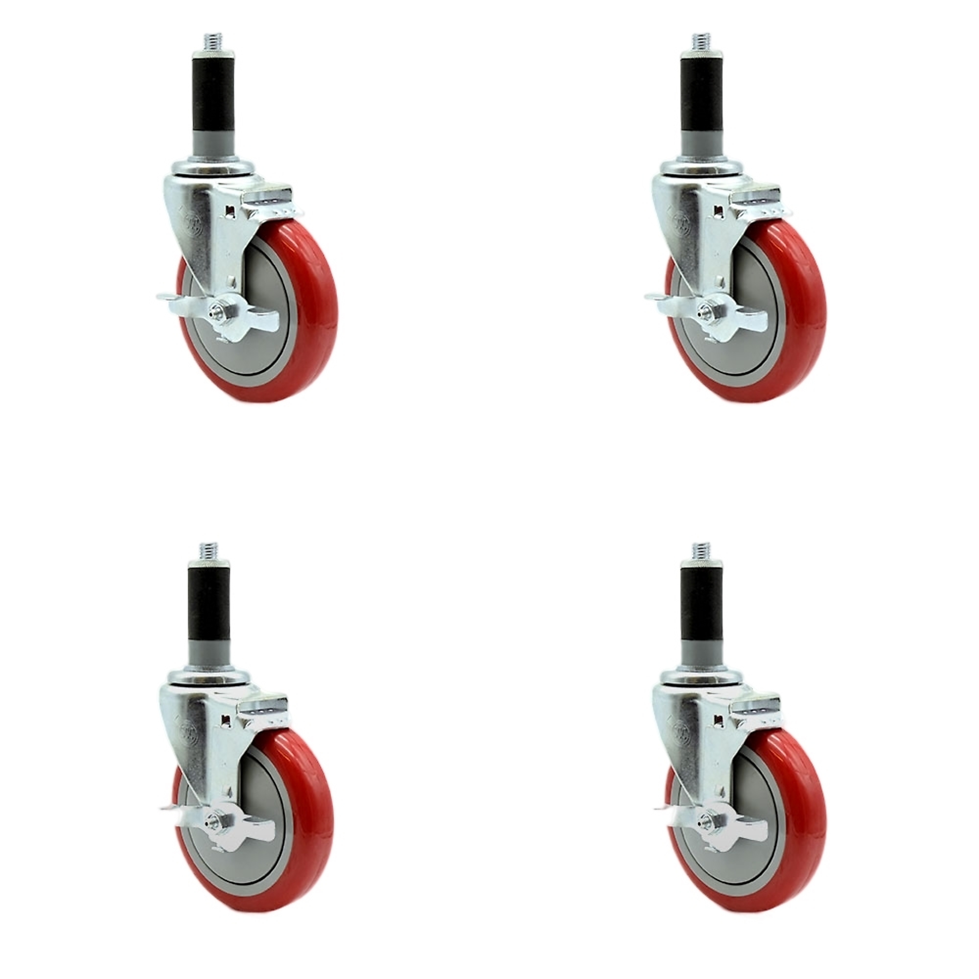 Service Caster, 5Inch x 1 1/4Inch Stem Casters, Wheel Diameter 5 in, Caster Type Rigid, Package (qty.) 4, Model SCC-SSEX20S514-PPUB-RED-TLB-MTG44-4