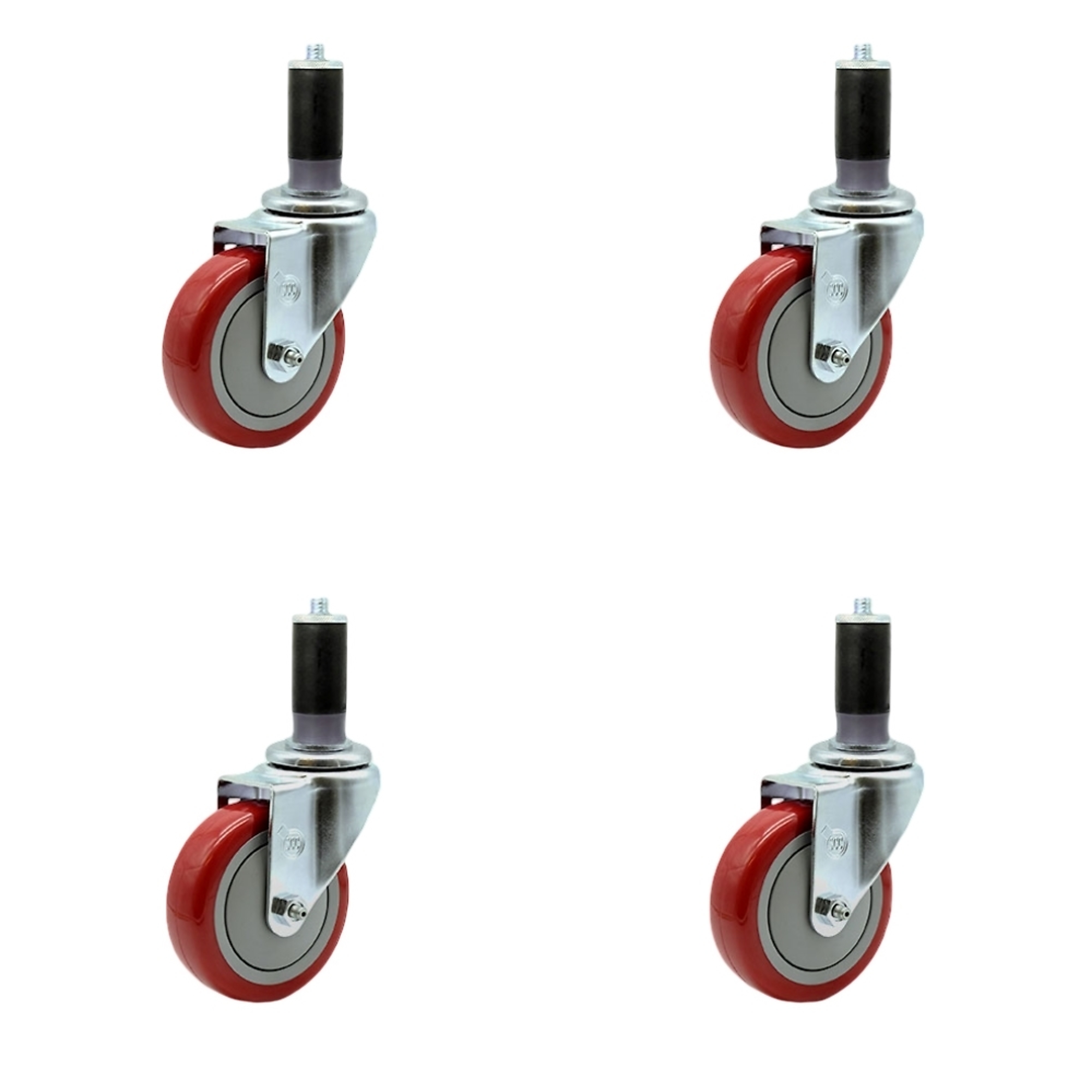 Service Caster, 4Inch x 1 1/4Inch Stem Casters, Wheel Diameter 4 in, Caster Type Rigid, Package (qty.) 4, Model SCC-SSEX20S414-PPUB-RED-MTG44-4