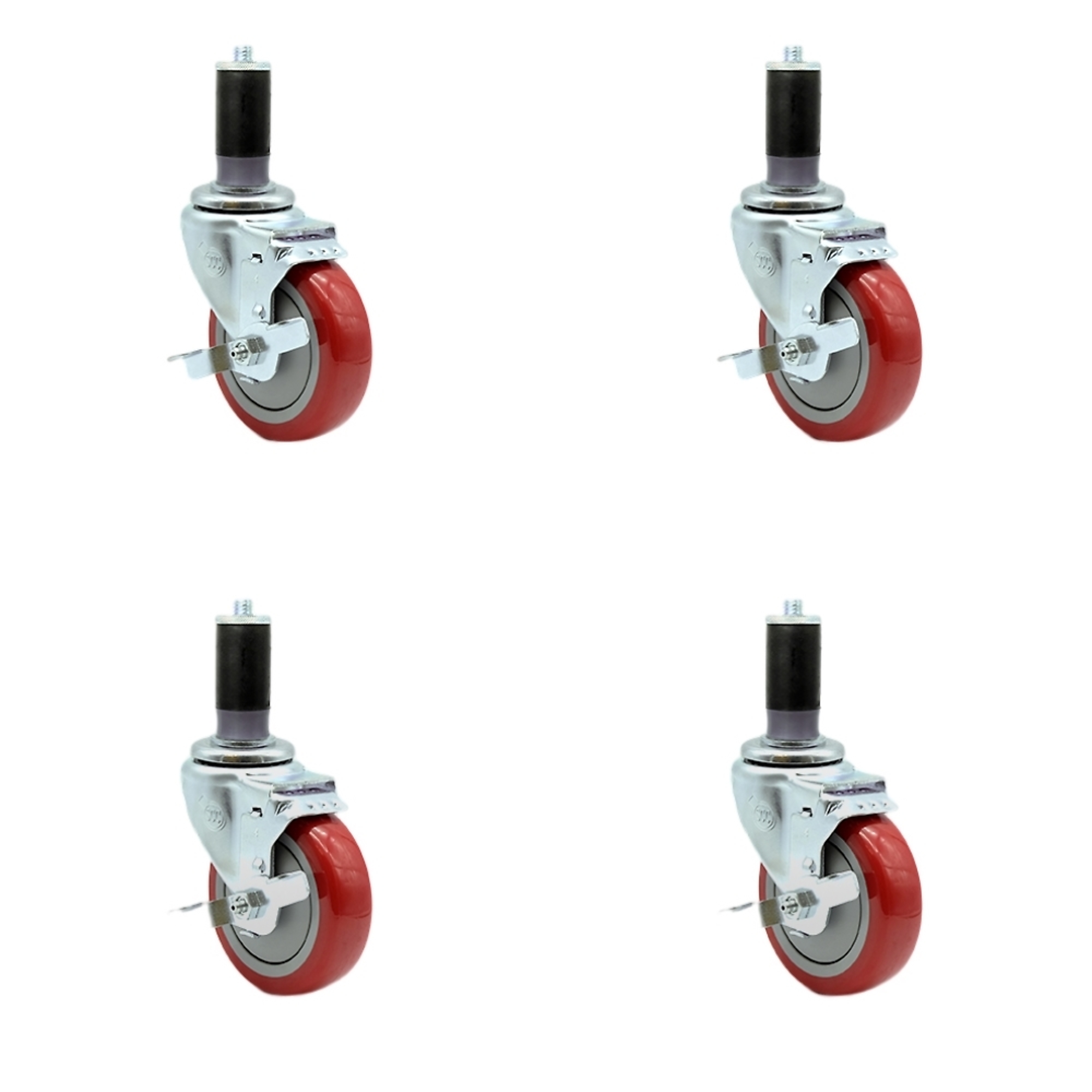 Service Caster, 4Inch x 1 1/4Inch Stem Casters, Wheel Diameter 4 in, Caster Type Rigid, Package (qty.) 4, Model SCC-SSEX20S414-PPUB-RED-TLB-MTG44-4