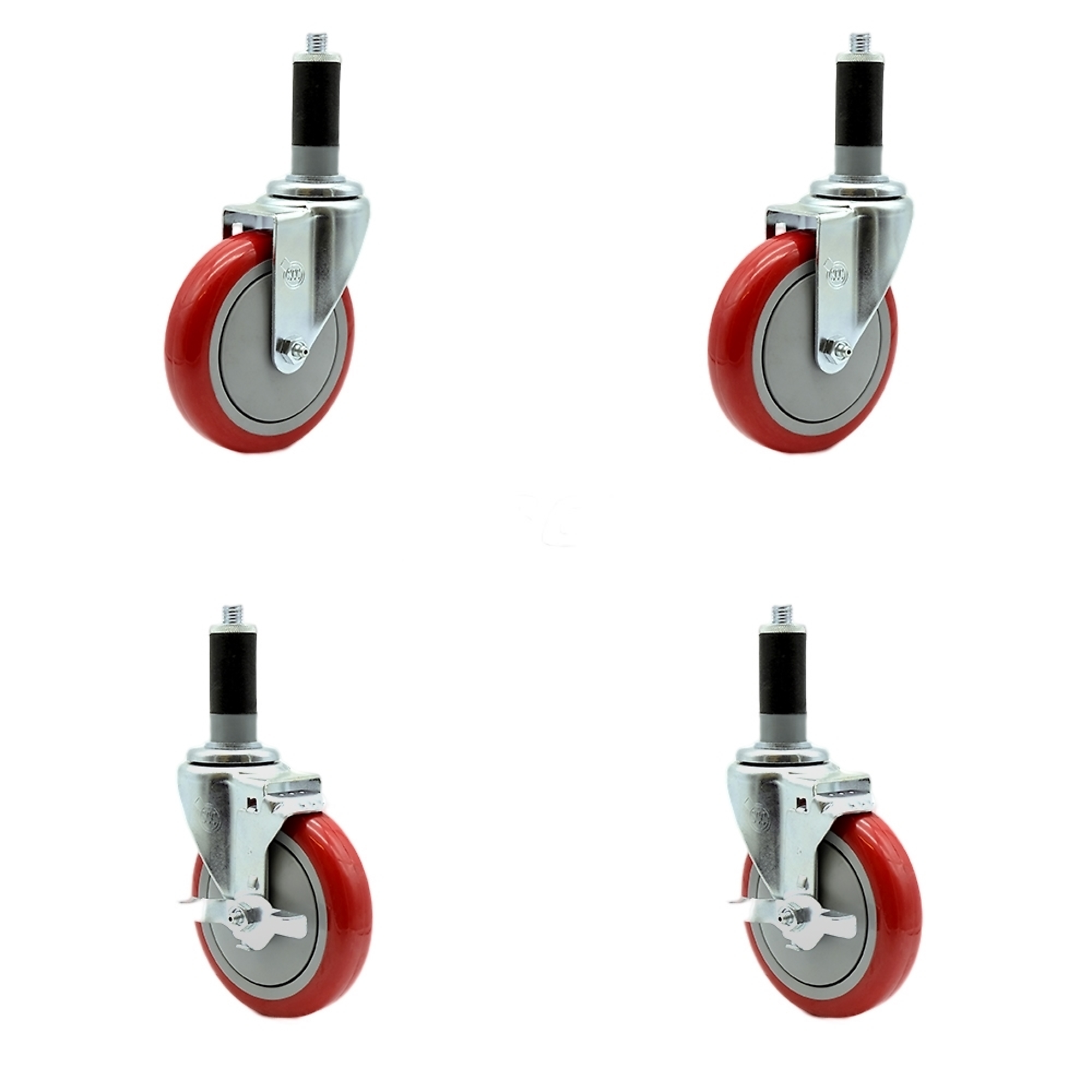 Service Caster, 5Inch x 1 1/4Inch Stem Casters, Wheel Diameter 5 in, Caster Type Swivel, Package (qty.) 4, Model SCC-SSEX20S514-PPUBRED-2-TLB-2-MTG44