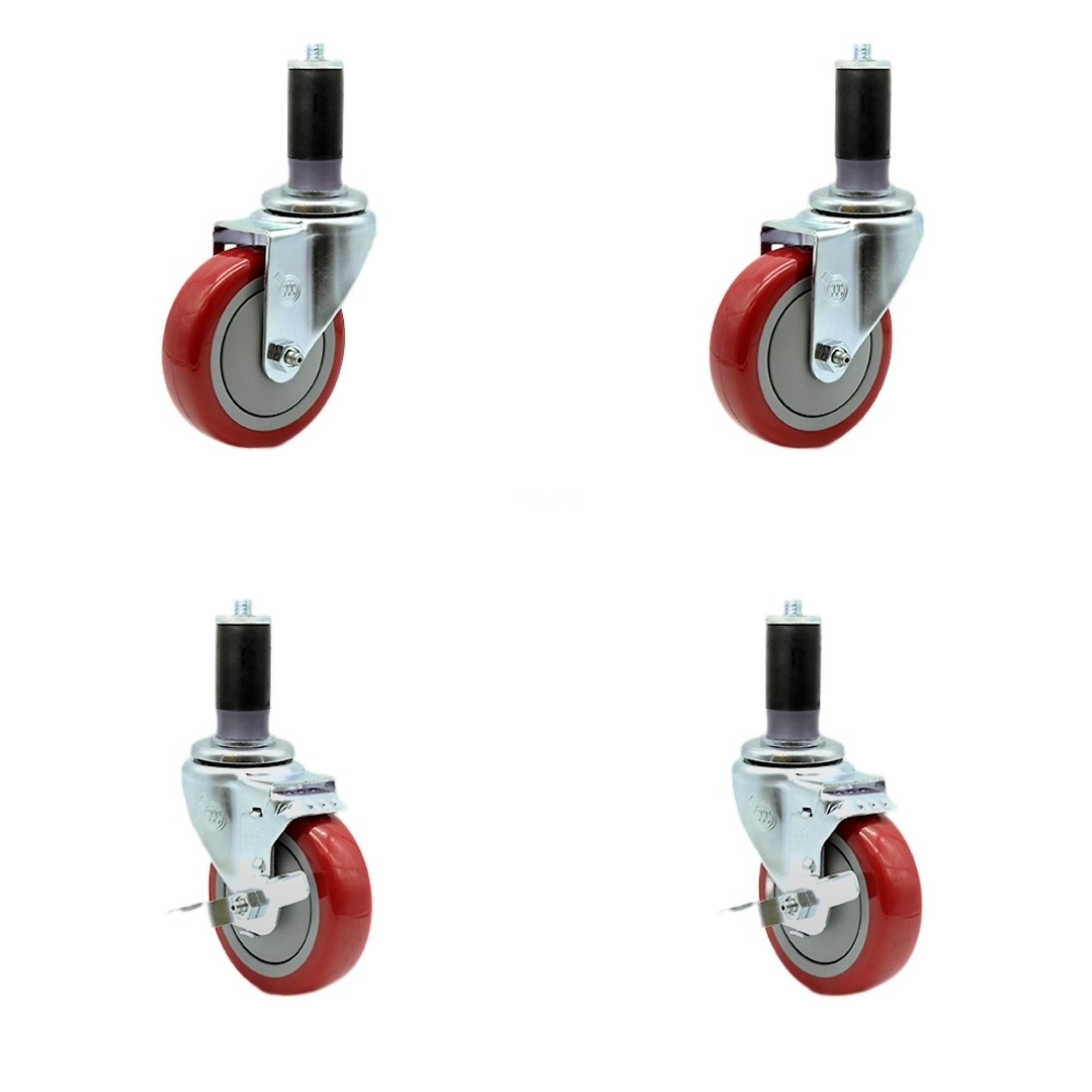 Service Caster, 4Inch x 1 1/4Inch Stem Casters, Wheel Diameter 4 in, Caster Type Swivel, Package (qty.) 4, Model SCC-SSEX20S414-PPUBRED-2-TLB-2-MTG44