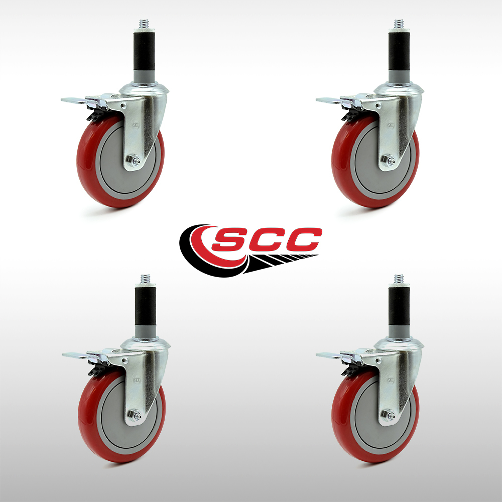 Service Caster, 5Inch x 1 1/4Inch Stem Casters, Wheel Diameter 5 in, Caster Type Rigid, Package (qty.) 4, Model SCC-SSTTLEX20S514-PPUB-RED-MTG44-4