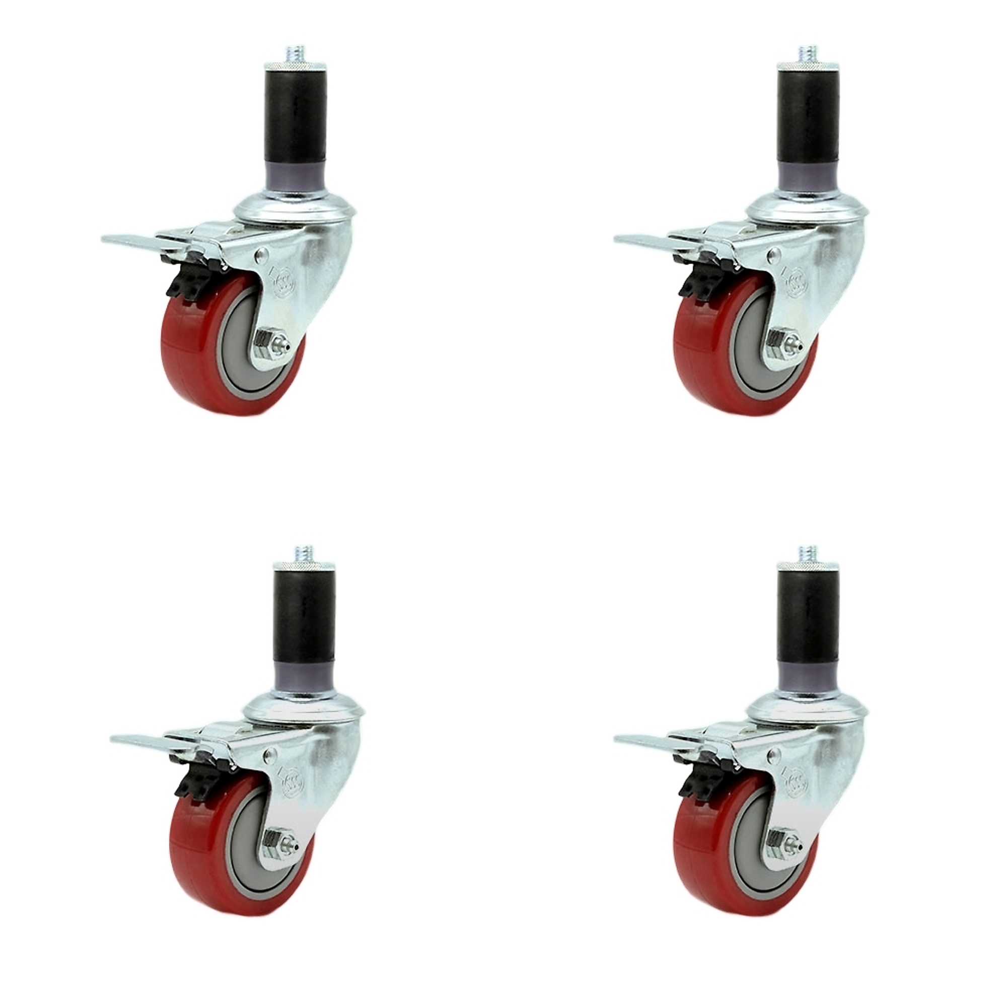 Service Caster, 3Inch x 1 1/4Inch Stem Casters, Wheel Diameter 3 in, Caster Type Rigid, Package (qty.) 4, Model SCC-SSTTLEX20S314-PPUB-RED-MTG45-4