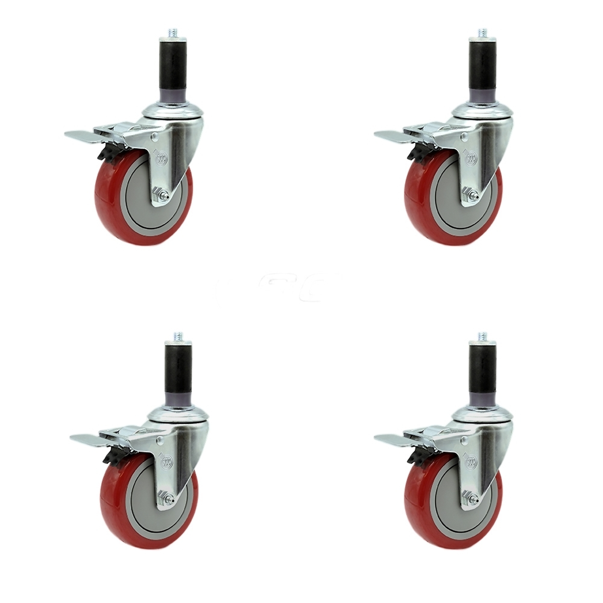 Service Caster, 4Inch x 1 1/4Inch Stem Casters, Wheel Diameter 4 in, Caster Type Rigid, Package (qty.) 4, Model SCC-SSTTLEX20S414-PPUB-RED-MTG44-4