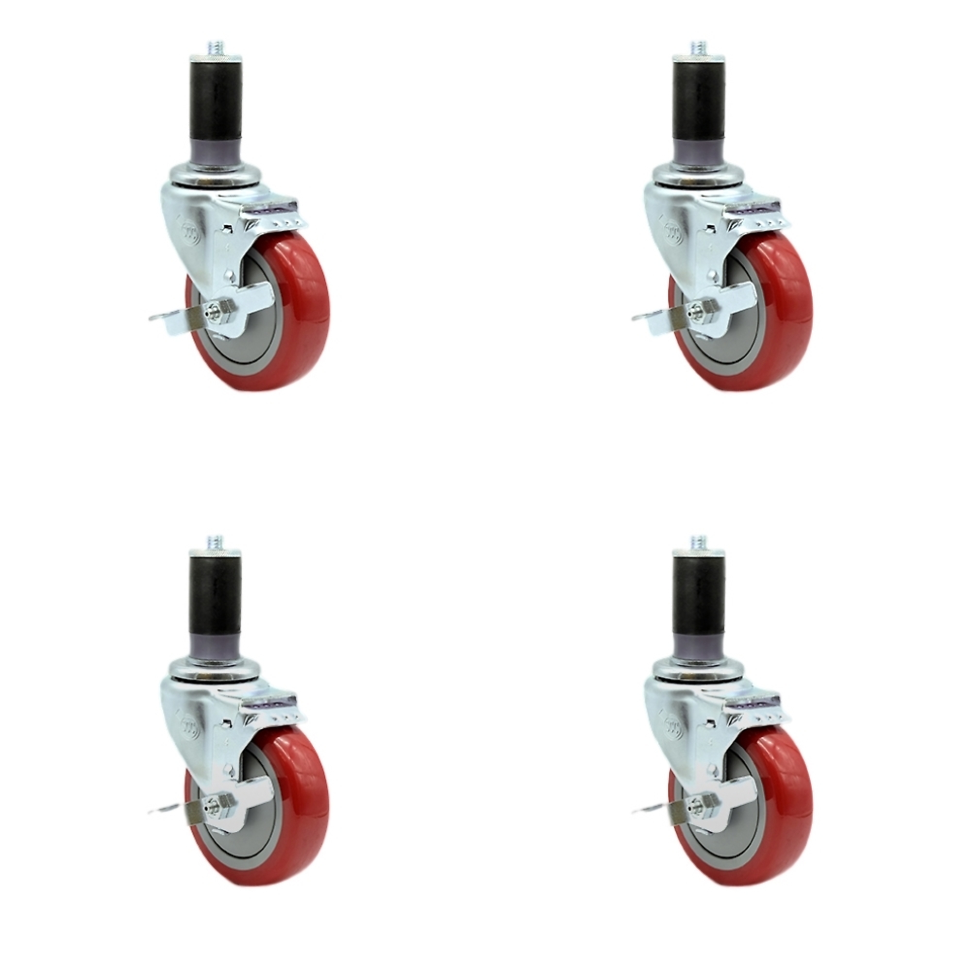 Service Caster, 4Inch x 1 1/4Inch Stem Casters, Wheel Diameter 4 in, Caster Type Rigid, Package (qty.) 4, Model SCC-SSEX20S414-PPUB-RED-TLB-MTG45-4