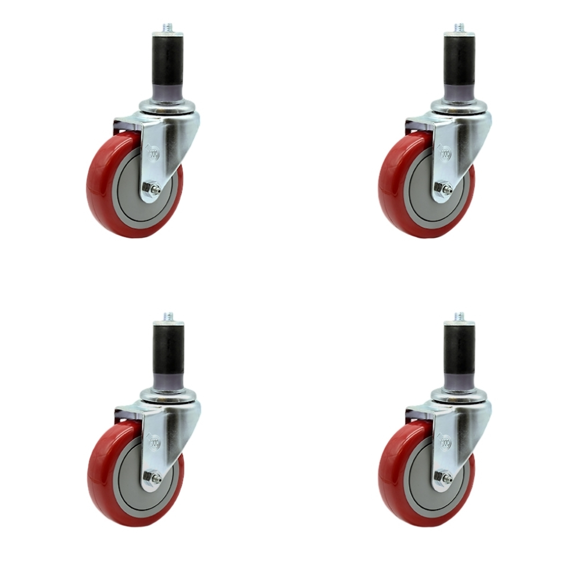 Service Caster, 4Inch x 1 1/4Inch Stem Casters, Wheel Diameter 4 in, Caster Type Rigid, Package (qty.) 4, Model SCC-SSEX20S414-PPUB-RED-MTG45-4