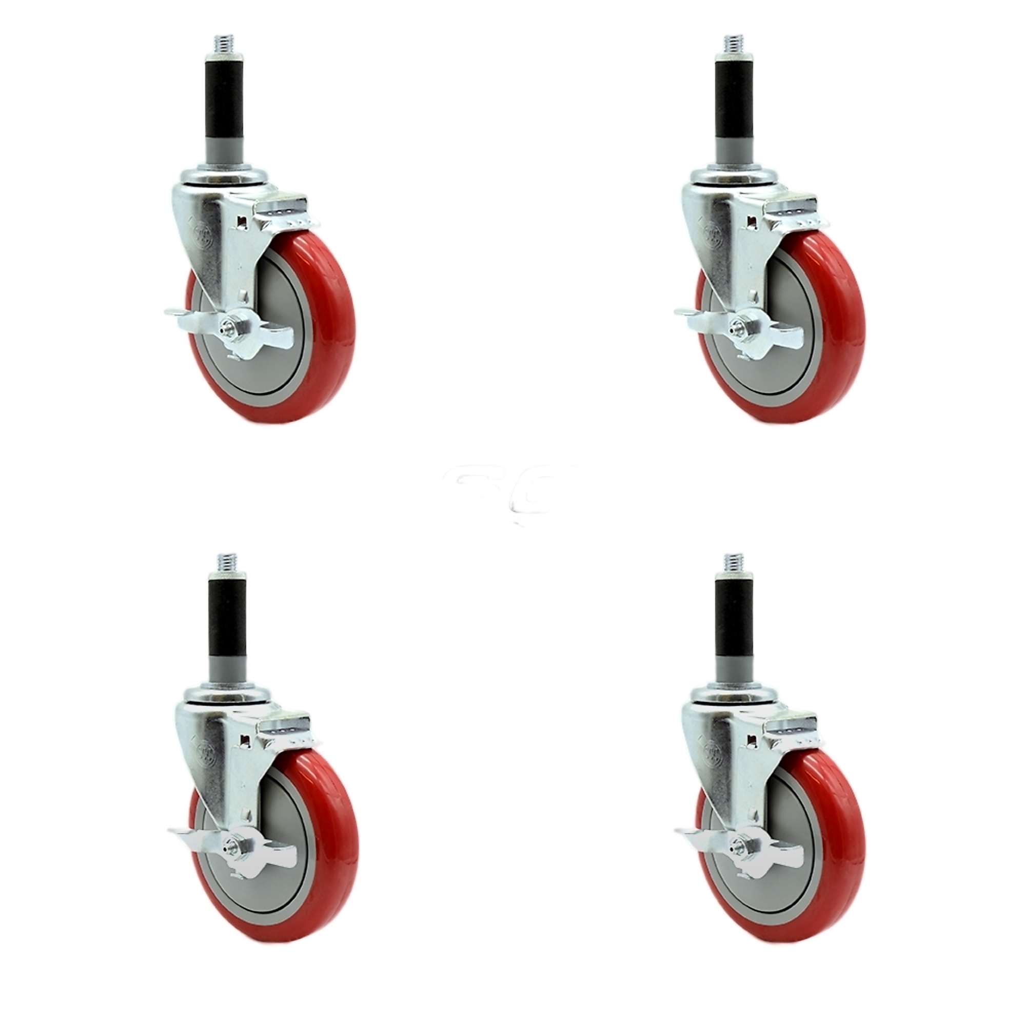 Service Caster, 5Inch x 1 1/4Inch Stem Casters, Wheel Diameter 5 in, Caster Type Rigid, Package (qty.) 4, Model SCC-SSEX20S514-PPUB-RED-TLB-MTG42-4