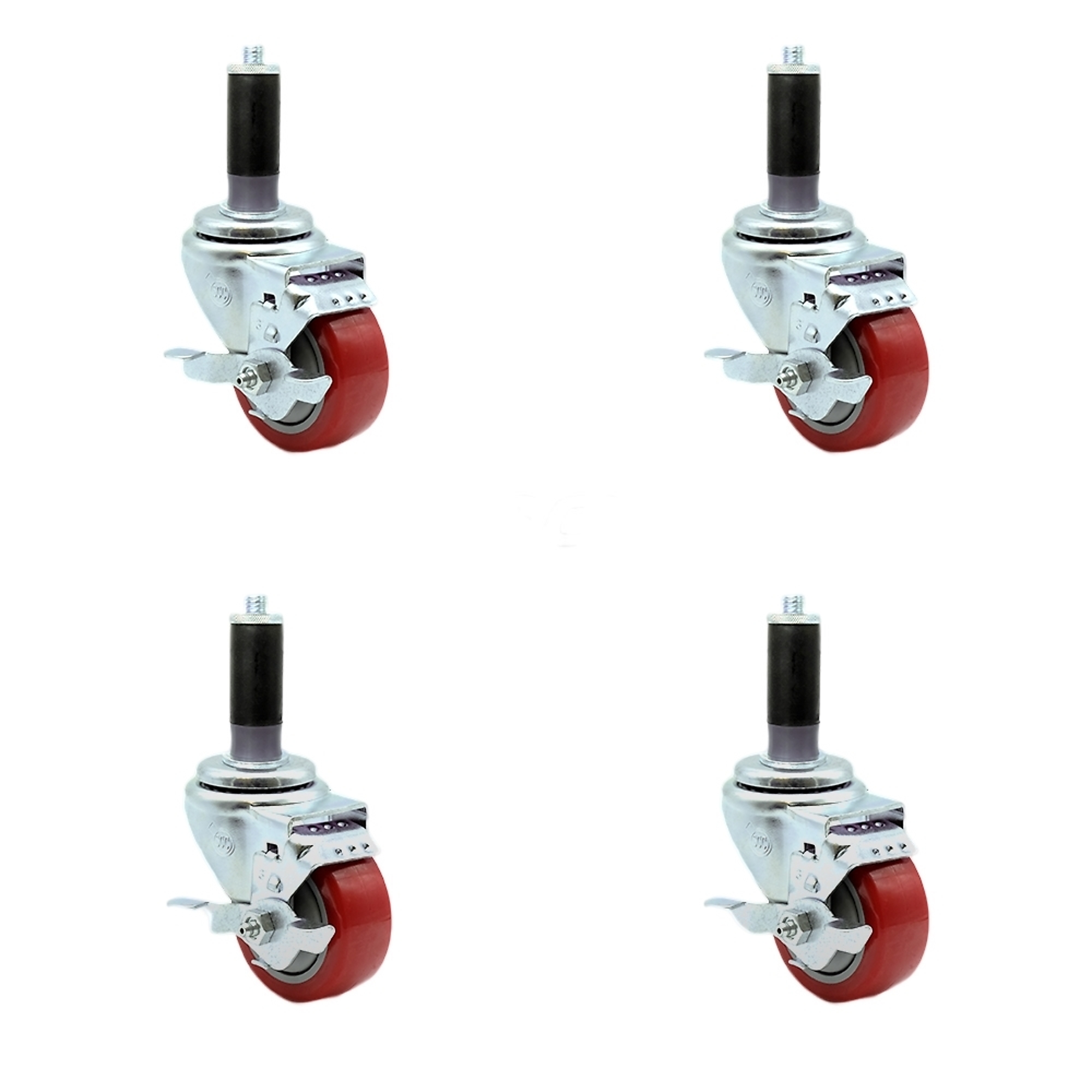 Service Caster, 3Inch x 1 1/4Inch Stem Casters, Wheel Diameter 3 in, Caster Type Rigid, Package (qty.) 4, Model SCC-SSEX20S314-PPUB-RED-TLB-MTG42-4