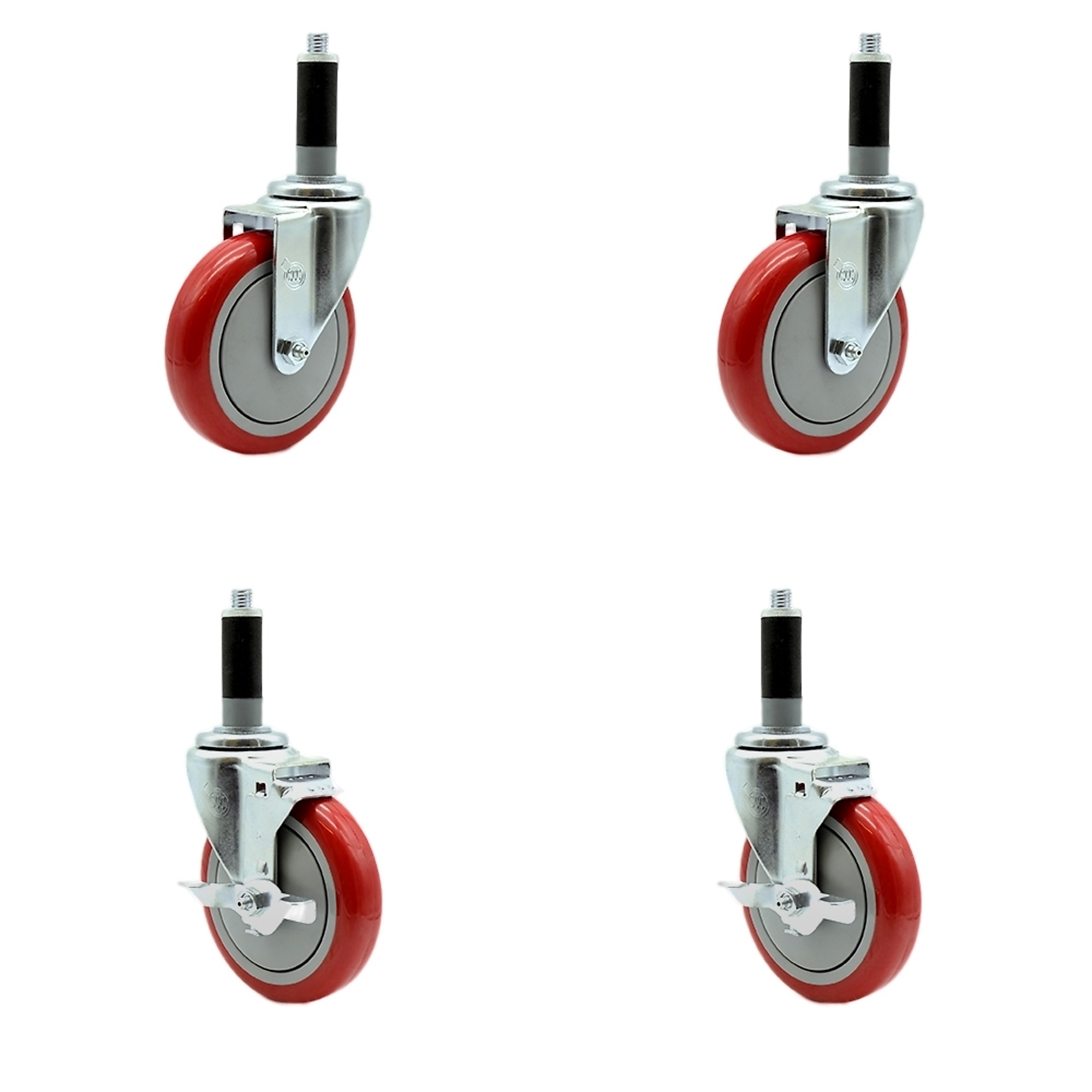 Service Caster, 5Inch x 1 1/4Inch Stem Casters, Wheel Diameter 5 in, Caster Type Swivel, Package (qty.) 4, Model SCC-SSEX20S514-PPUBRED-2-TLB-2-MTG42