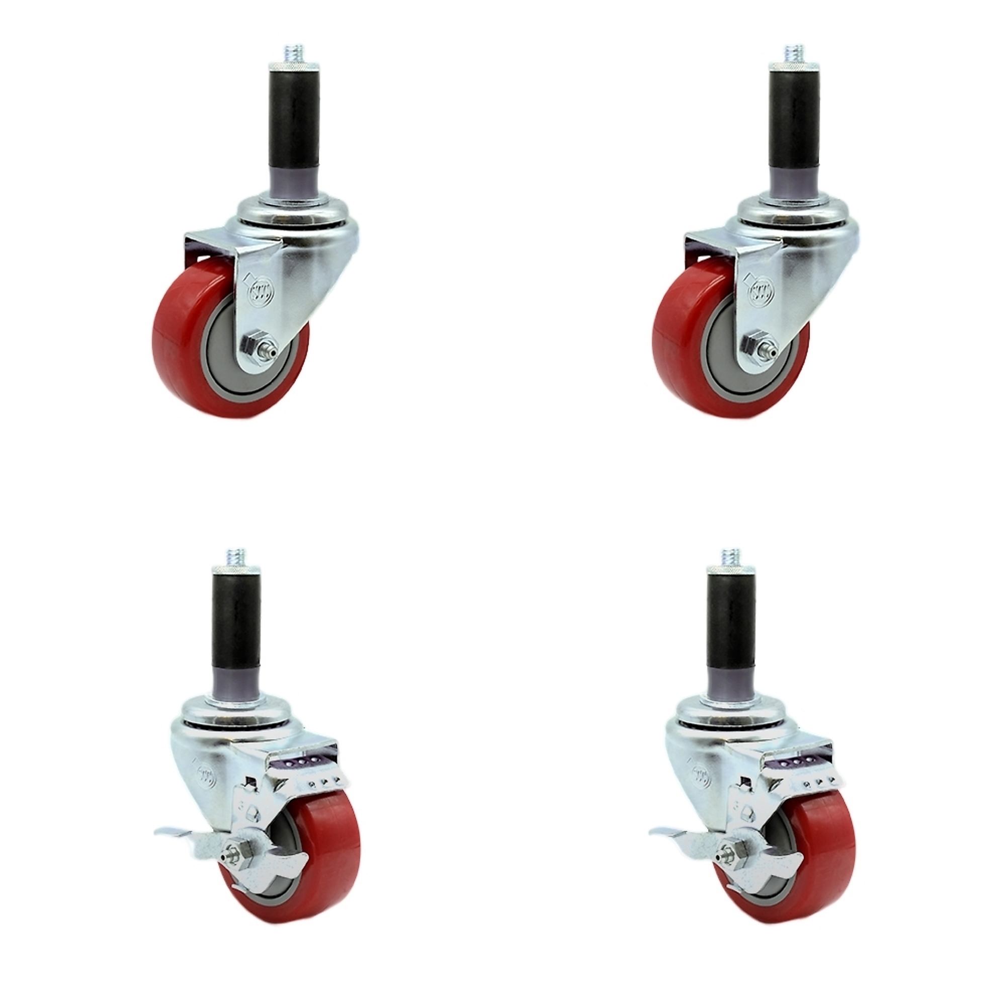 Service Caster, 3Inch x 1 1/4Inch Stem Casters, Wheel Diameter 3 in, Caster Type Swivel, Package (qty.) 4, Model SCC-SSEX20S314-PPUBRED-2-TLB-2-MTG42