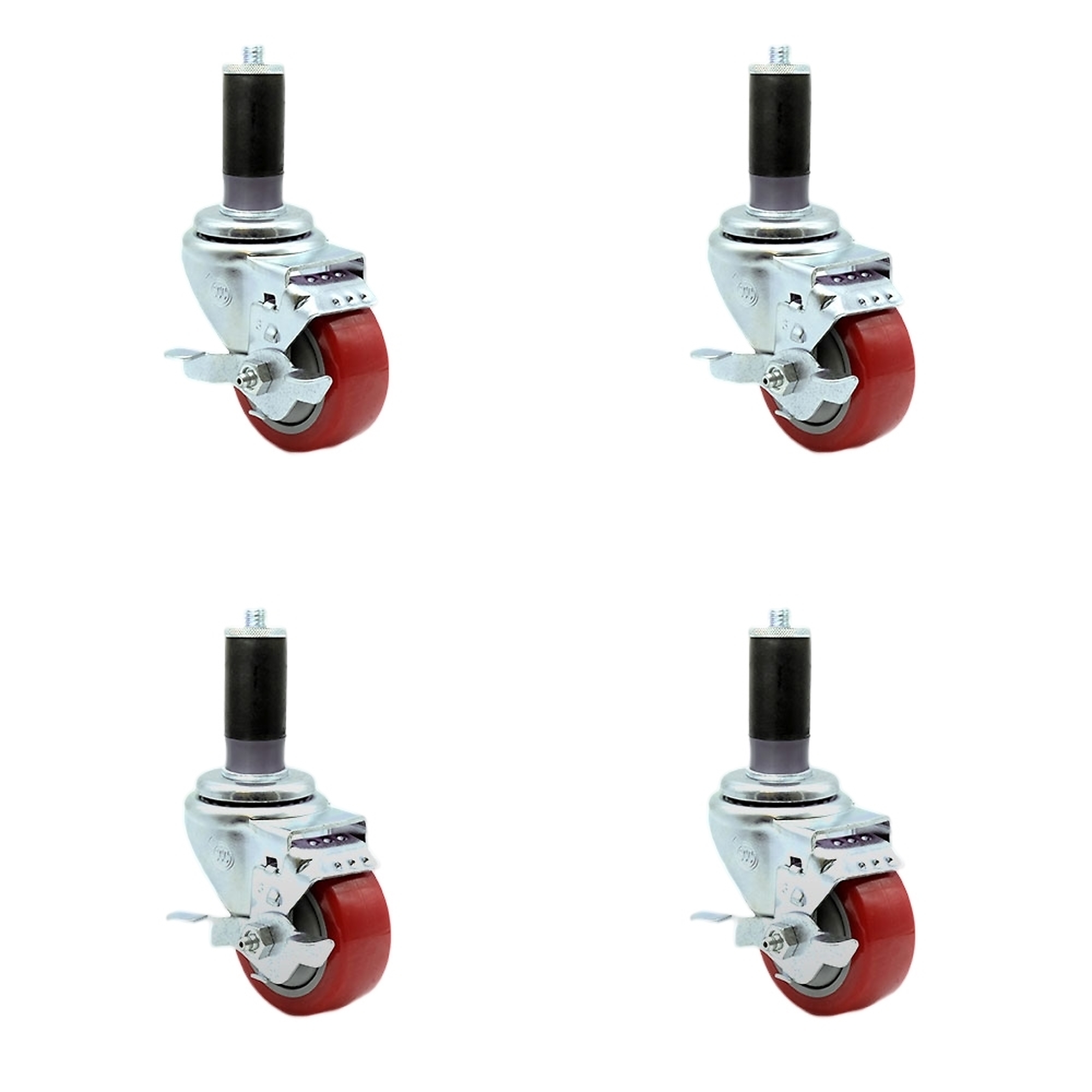 Service Caster, 3Inch x 1 1/4Inch Stem Casters, Wheel Diameter 3 in, Caster Type Rigid, Package (qty.) 4, Model SCC-SSEX20S314-PPUB-RED-TLB-MTG45-4