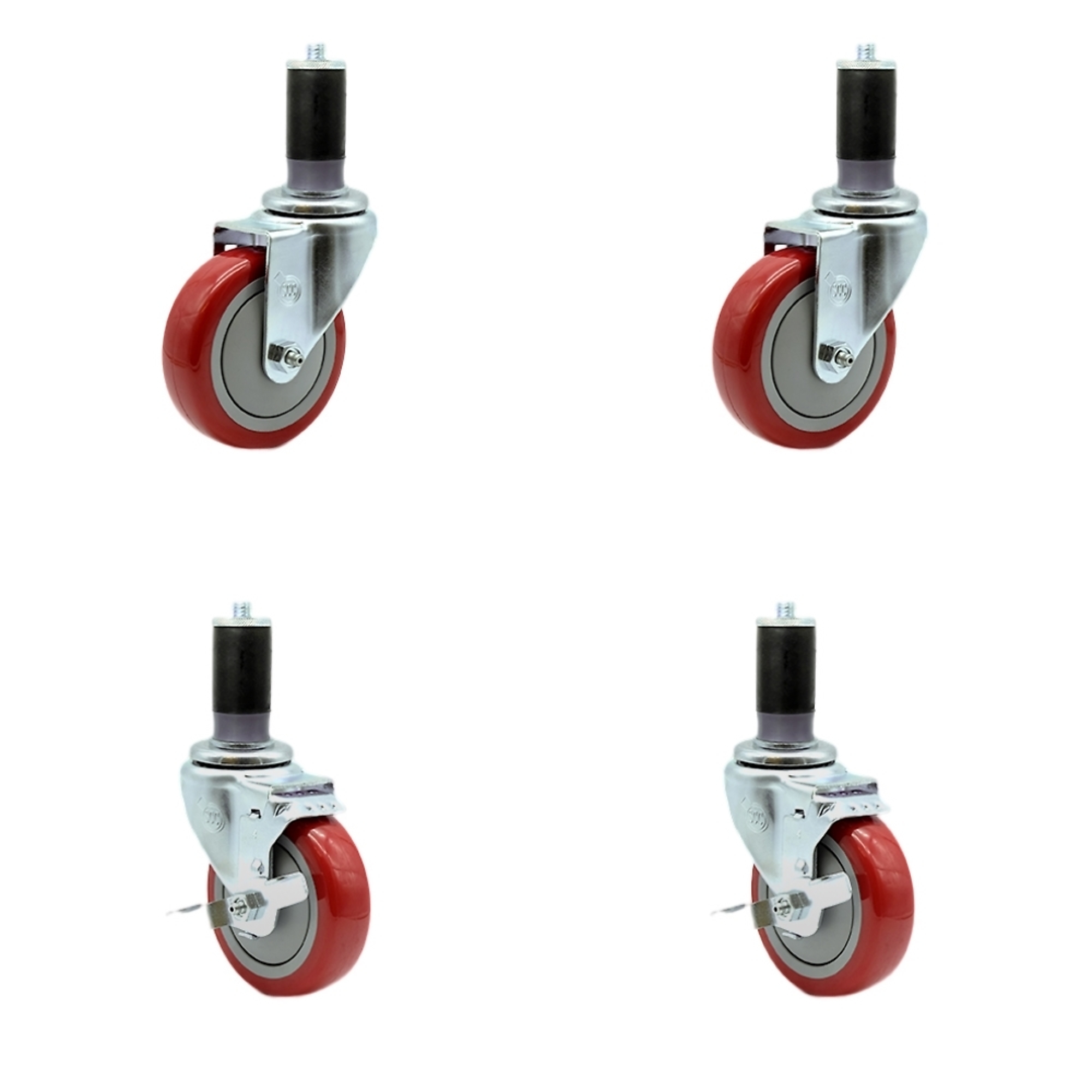 Service Caster, 4Inch x 1 1/4Inch Stem Casters, Wheel Diameter 4 in, Caster Type Swivel, Package (qty.) 4, Model SCC-SSEX20S414-PPUBRED-2-TLB-2-MTG45