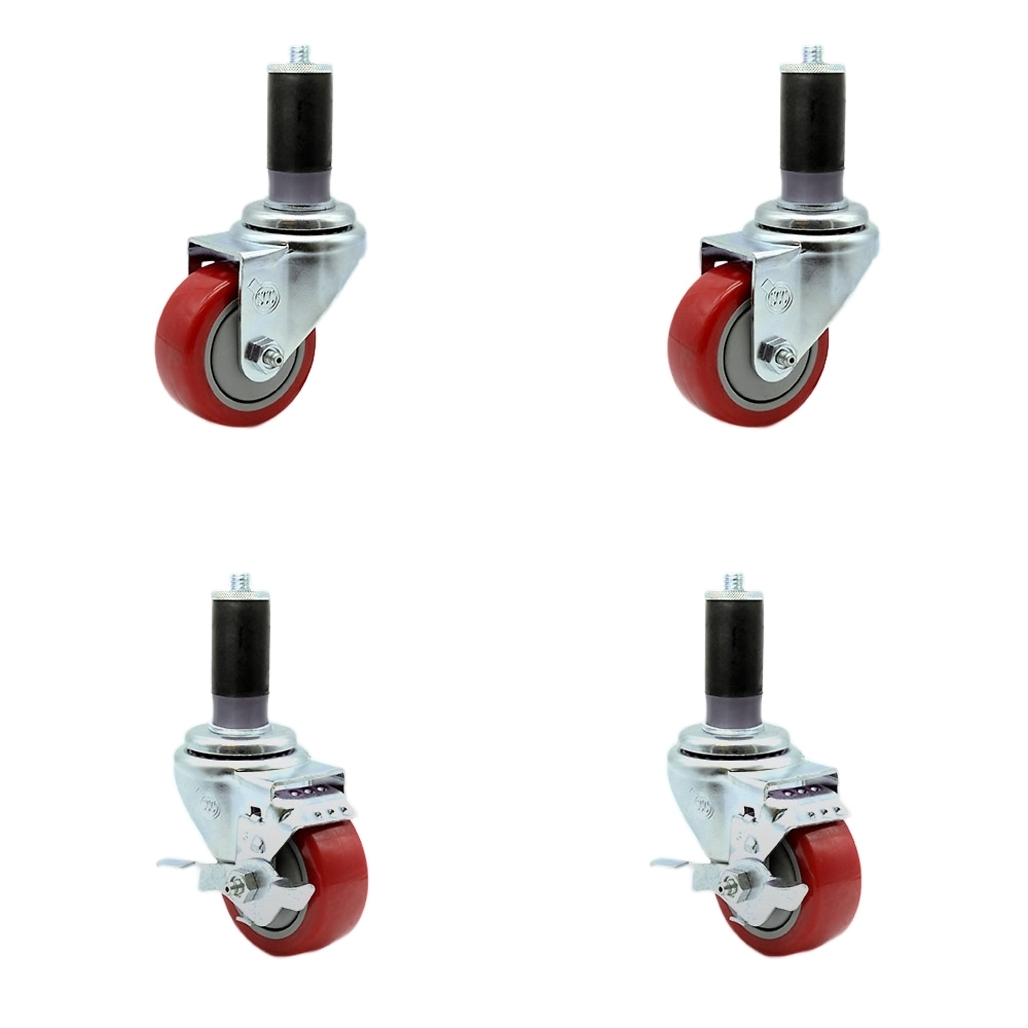 Service Caster, 3Inch x 1 1/4Inch Stem Casters, Wheel Diameter 3 in, Caster Type Swivel, Package (qty.) 4, Model SCC-SSEX20S314-PPUBRED-2-TLB-2-MTG45