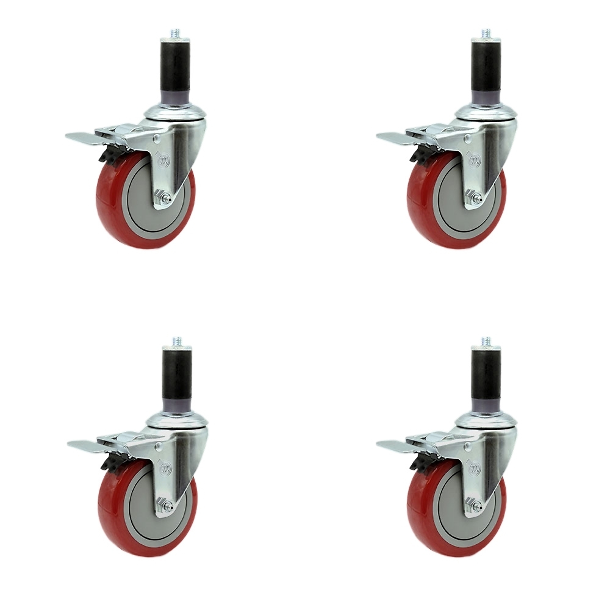 Service Caster, 4Inch x 1 1/4Inch Stem Casters, Wheel Diameter 4 in, Caster Type Rigid, Package (qty.) 4, Model SCC-SSTTLEX20S414-PPUB-RED-MTG45-4