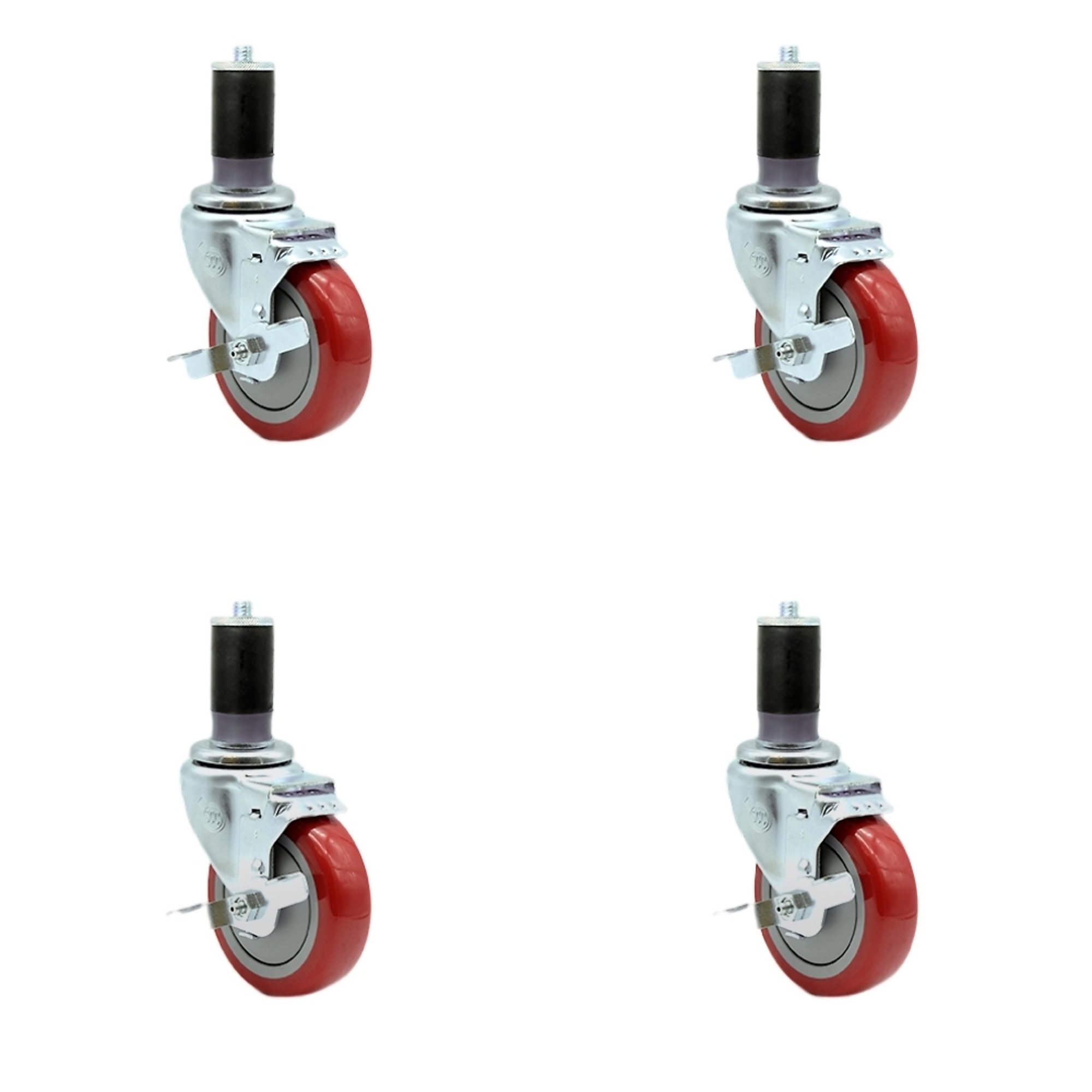 Service Caster, 4Inch x 1 1/4Inch Stem Casters, Wheel Diameter 4 in, Caster Type Rigid, Package (qty.) 4, Model SCC-SSEX20S414-PPUB-RED-TLB-MTG46-4