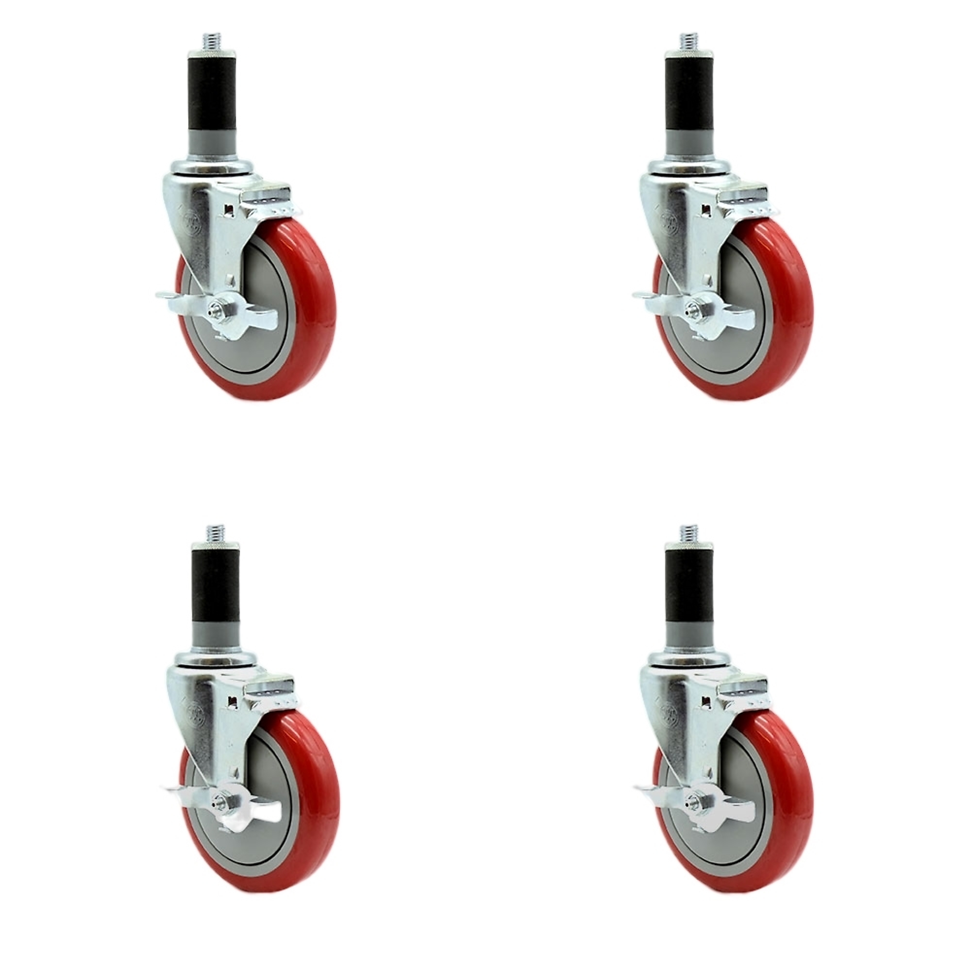 Service Caster, 5Inch x 1 1/4Inch Stem Casters, Wheel Diameter 5 in, Caster Type Rigid, Package (qty.) 4, Model SCC-SSEX20S514-PPUB-RED-TLB-MTG46-4