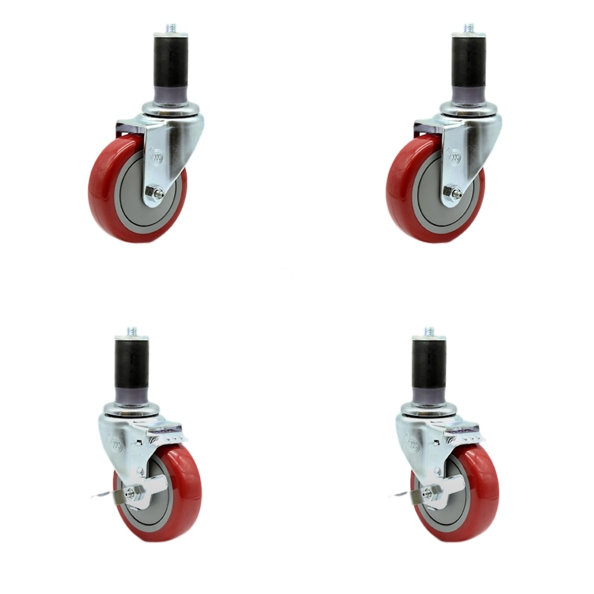 Service Caster, 4Inch x 1 1/4Inch Stem Casters, Wheel Diameter 4 in, Caster Type Swivel, Package (qty.) 4, Model SCC-SSEX20S414-PPUBRED-2-TLB-2-MTG46