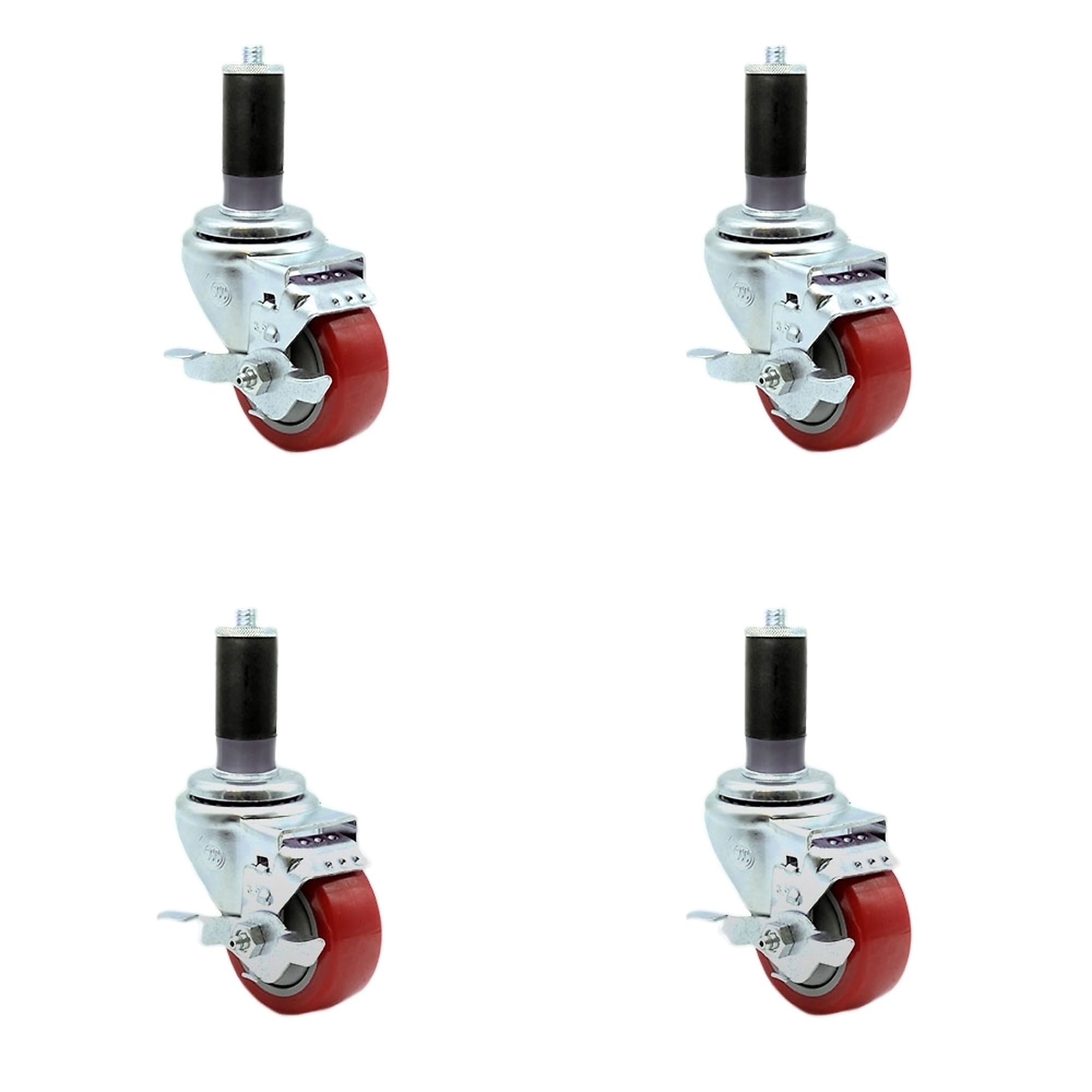 Service Caster, 3 1/2Inch x 1 1/4Inch Stem Casters, Wheel Diameter 3.5 in, Caster Type Rigid, Package (qty.) 4, Model SCC-SSEX20S3514-PPUB-RED-TLB-