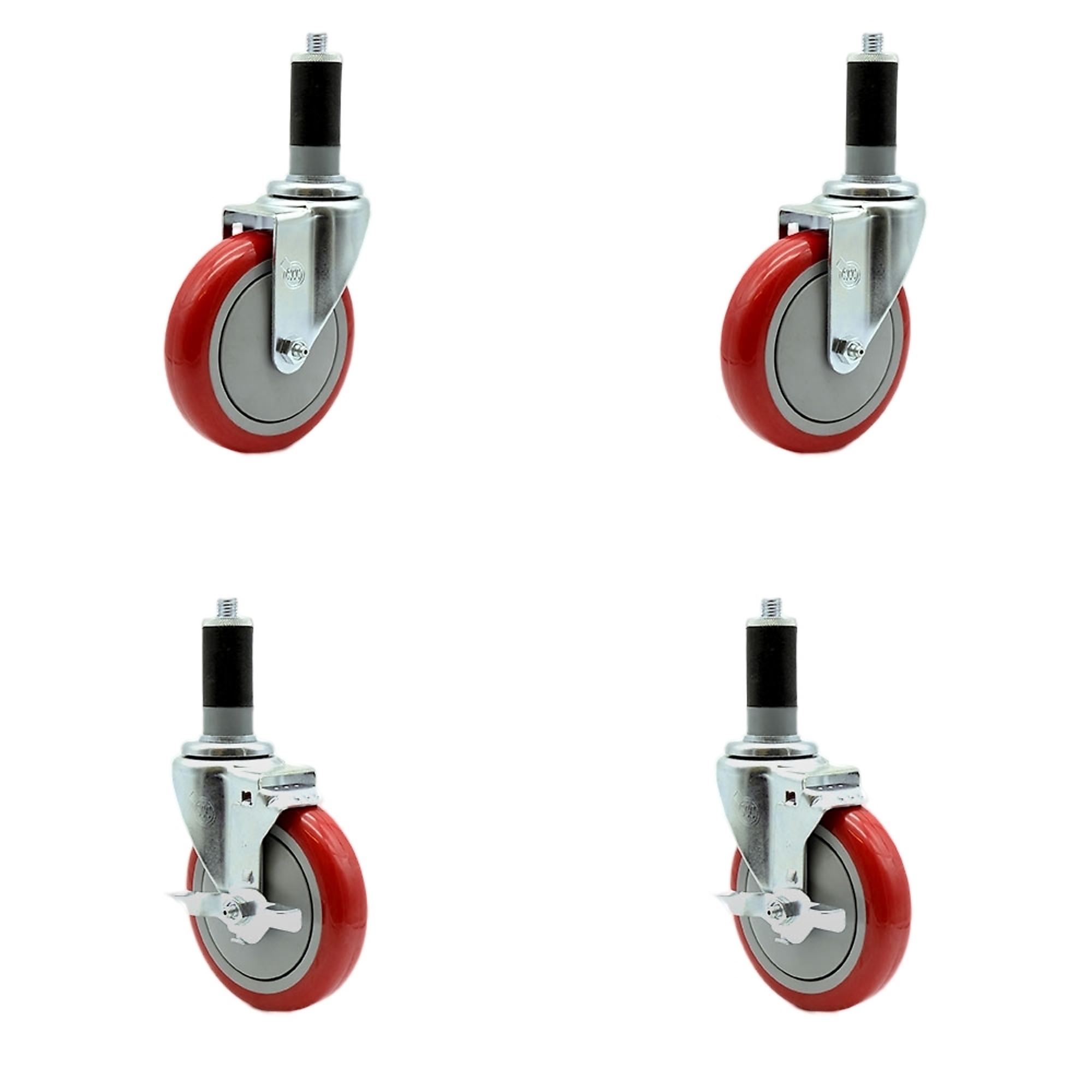 Service Caster, 5Inch x 1 1/4Inch Stem Casters, Wheel Diameter 5 in, Caster Type Swivel, Package (qty.) 4, Model SCC-SSEX20S514-PPUBRED-2-TLB-2-MTG45